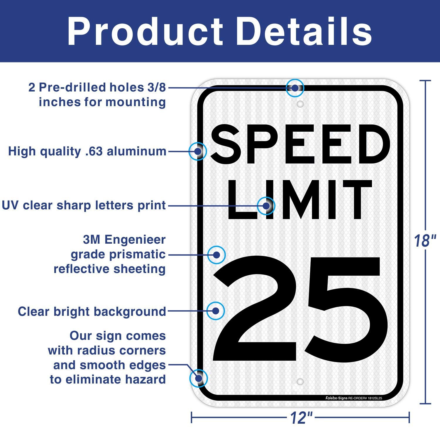 (2 pack) Speed Limit 25 MPH Sign, Slow Down Sign, Traffic Sign,18 x 12 Inches En