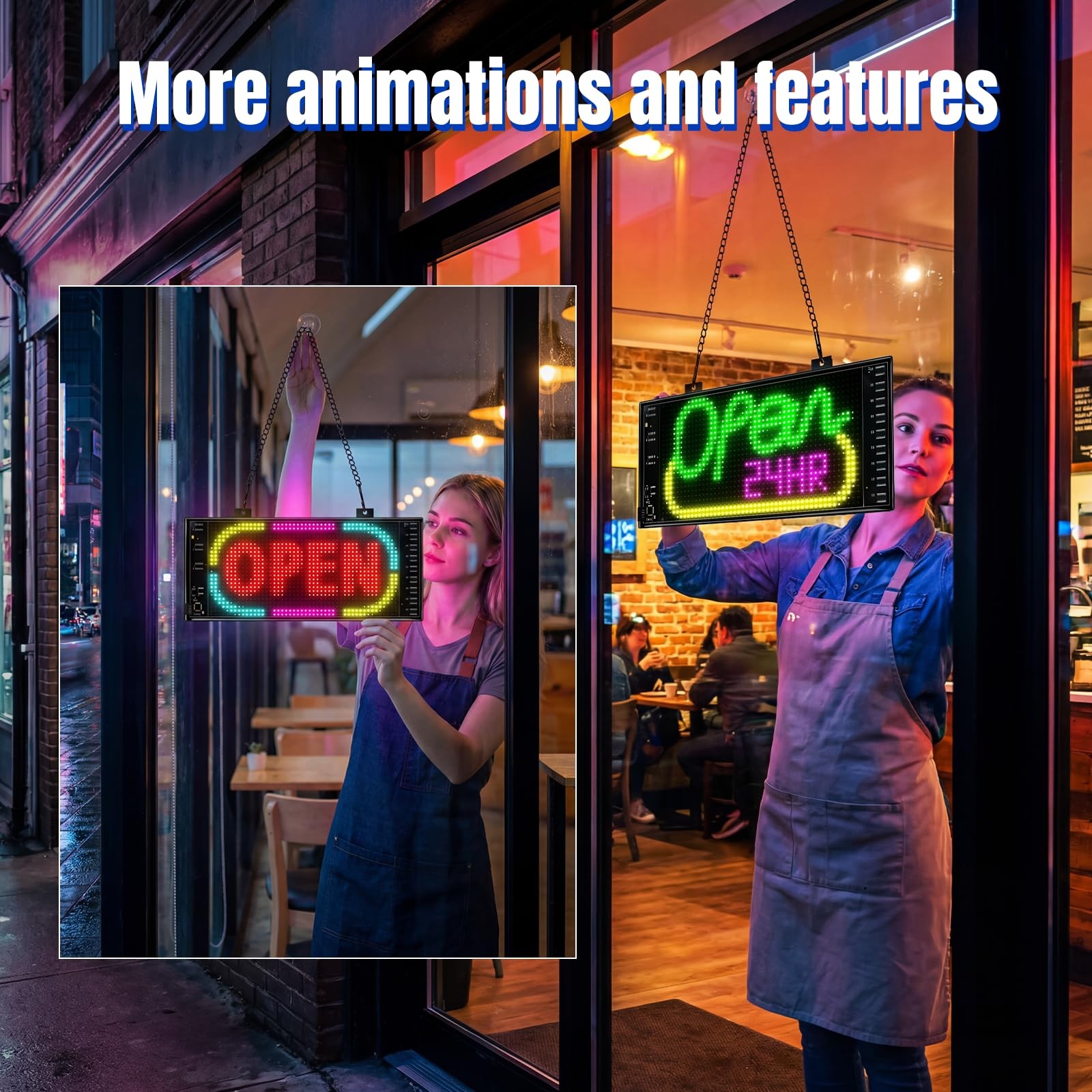 LED Open Sign with Programmable Display, Bluetooth App 10&Prime; x 5&Prime;, Black