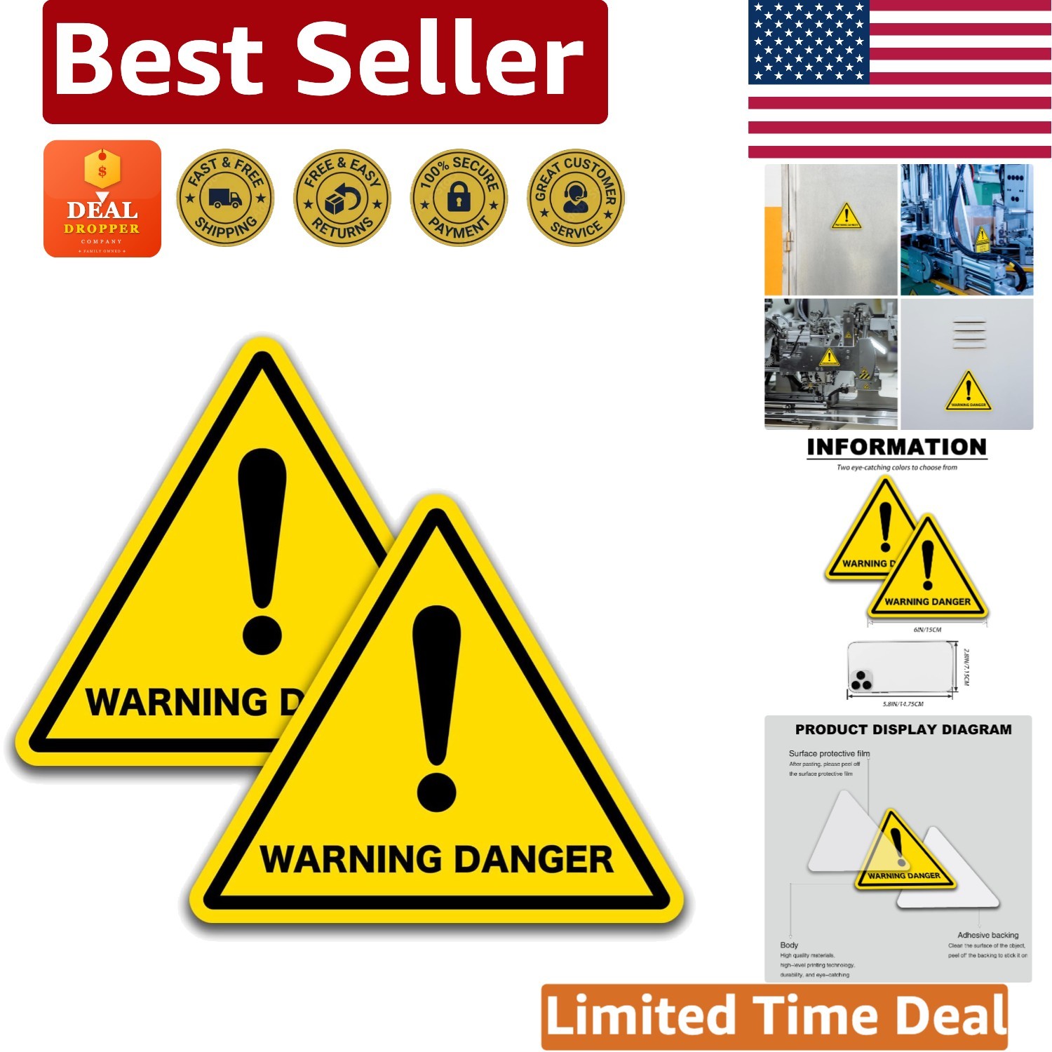 Waterproof 2 PCS Yellow Triangle Safety Signs for Enhanced Workplace Protection