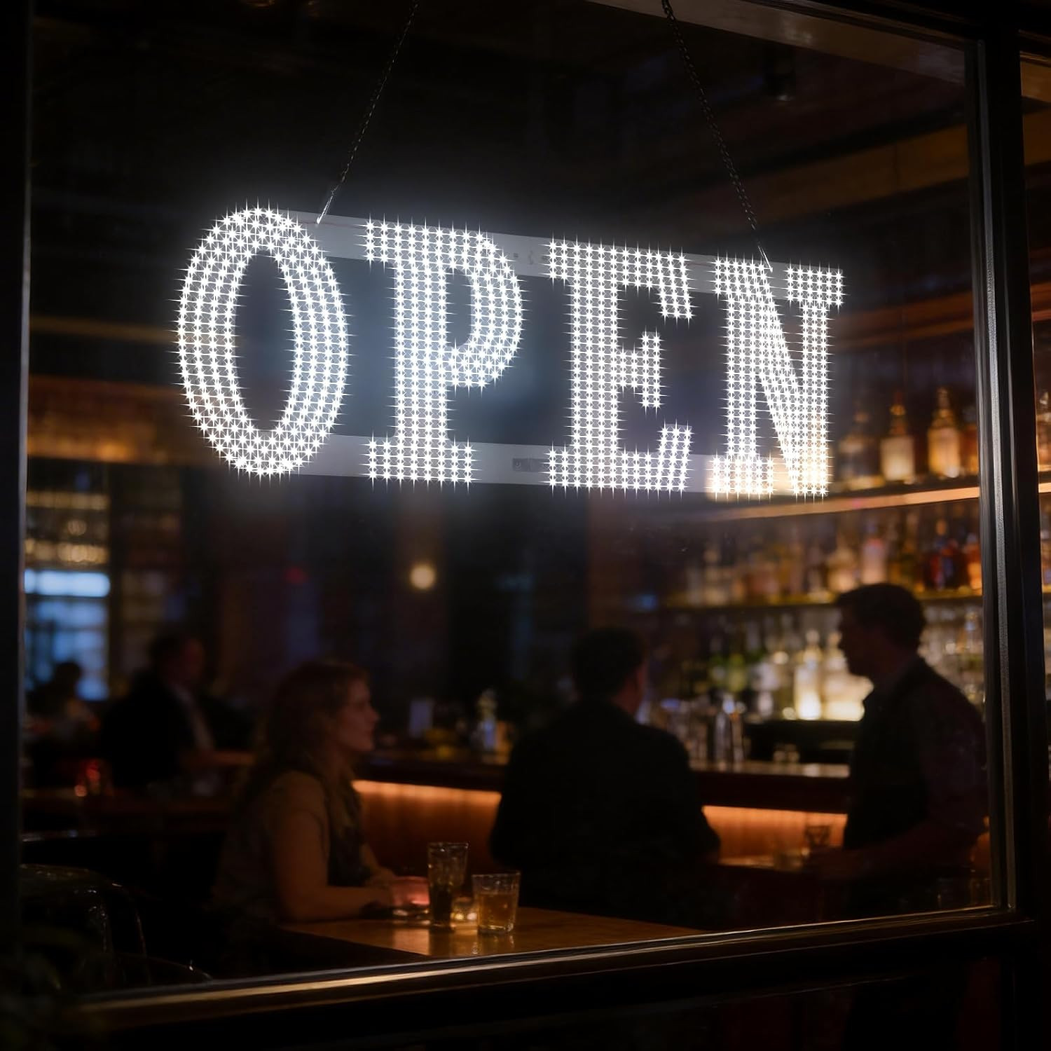 Bright LED Open Sign with 6 Modes – 30&Prime; x 10&Prime; Lighted Storefront Insert