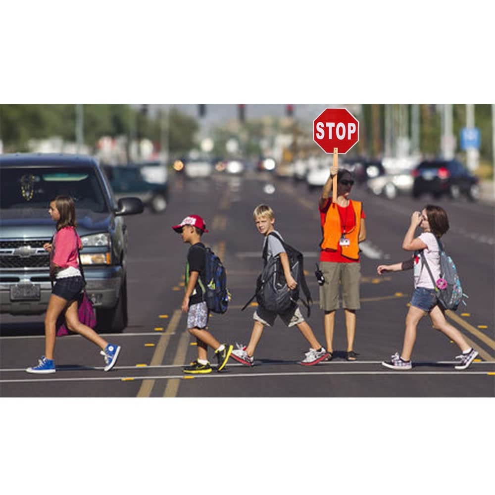 Handheld Stop Slow Sign, 13 Inch Double Sided Street Slow Reflective Sign wit…