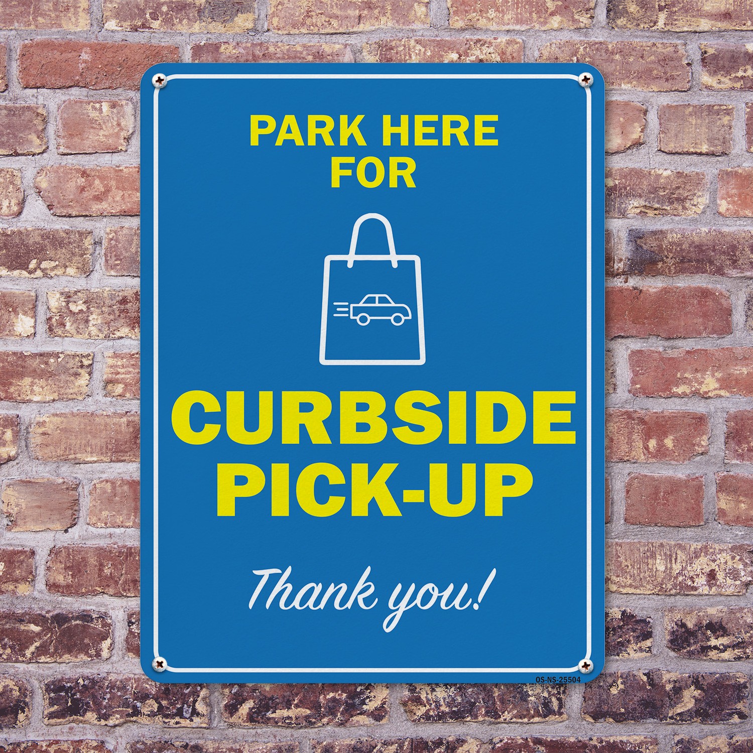 Park Here For Curbside Pick-up Public Safety Sign Metal, Decal – 5 or 10 Pack