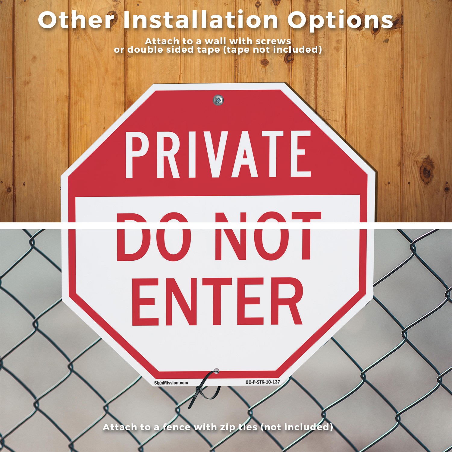Private Do Not Enter Octagon Sign With Stake Weather Resistant UV Protected