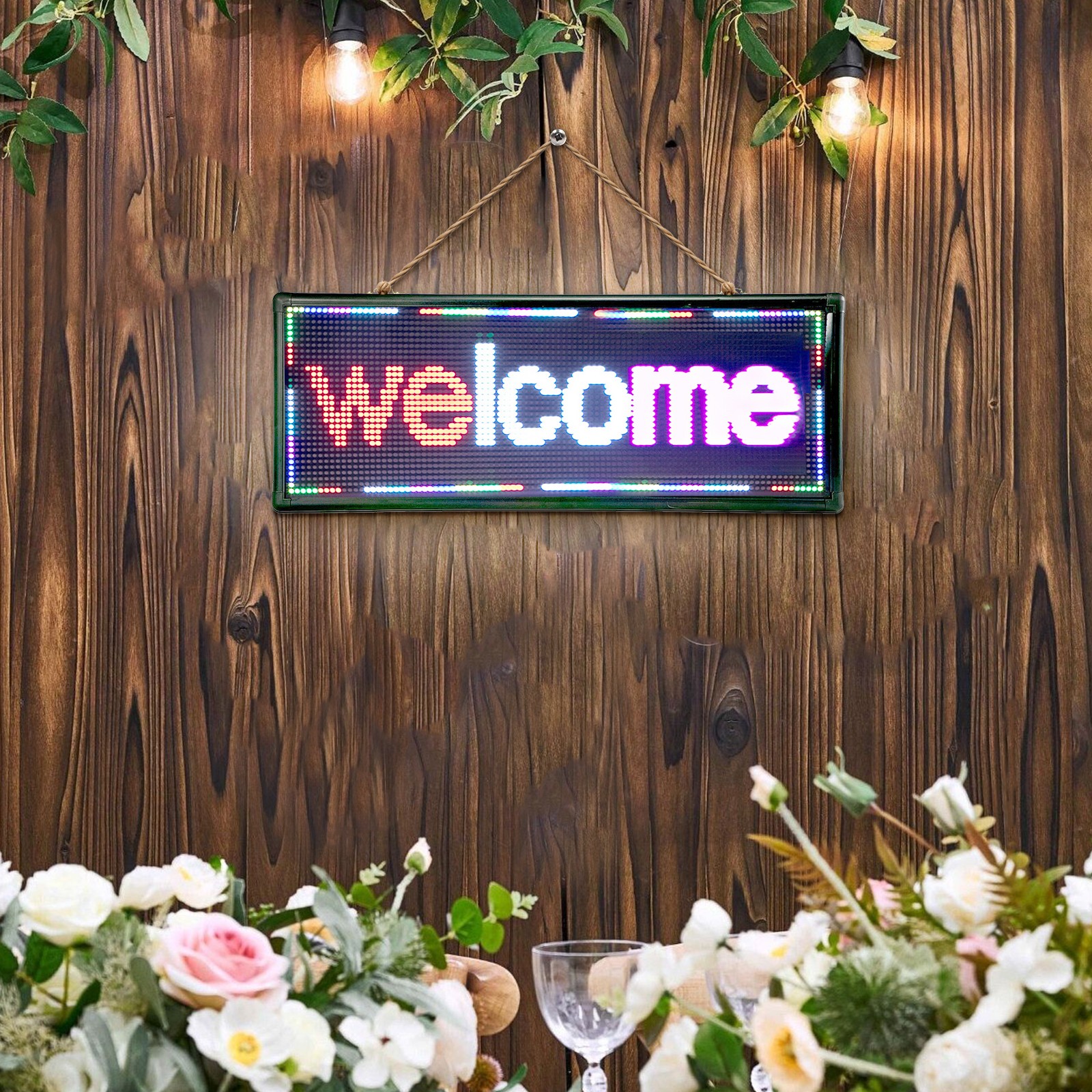 40x15in LED Light Sign, Hanging Banner, LED Tri-Color Sign For Mall, Restaurant