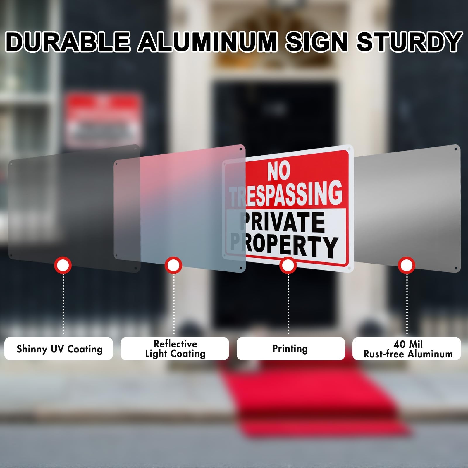 4 Pack Large No Trespassing Signs Private Property – 14X10 Inch 40 Mil Heavy Dut