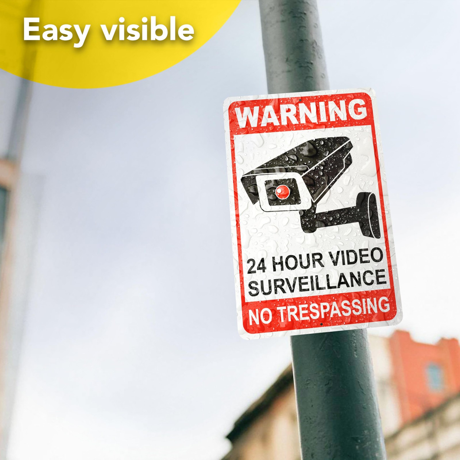 4 Pack 24 Hour Video Surveillance Sign 10×7 Inch for Home Office Business