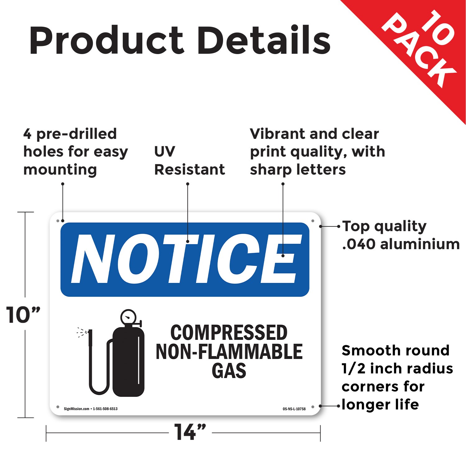 Compressed Non OSHA Notice Sign Metal, Plastic, Or Decal – 5 or 10 Pack