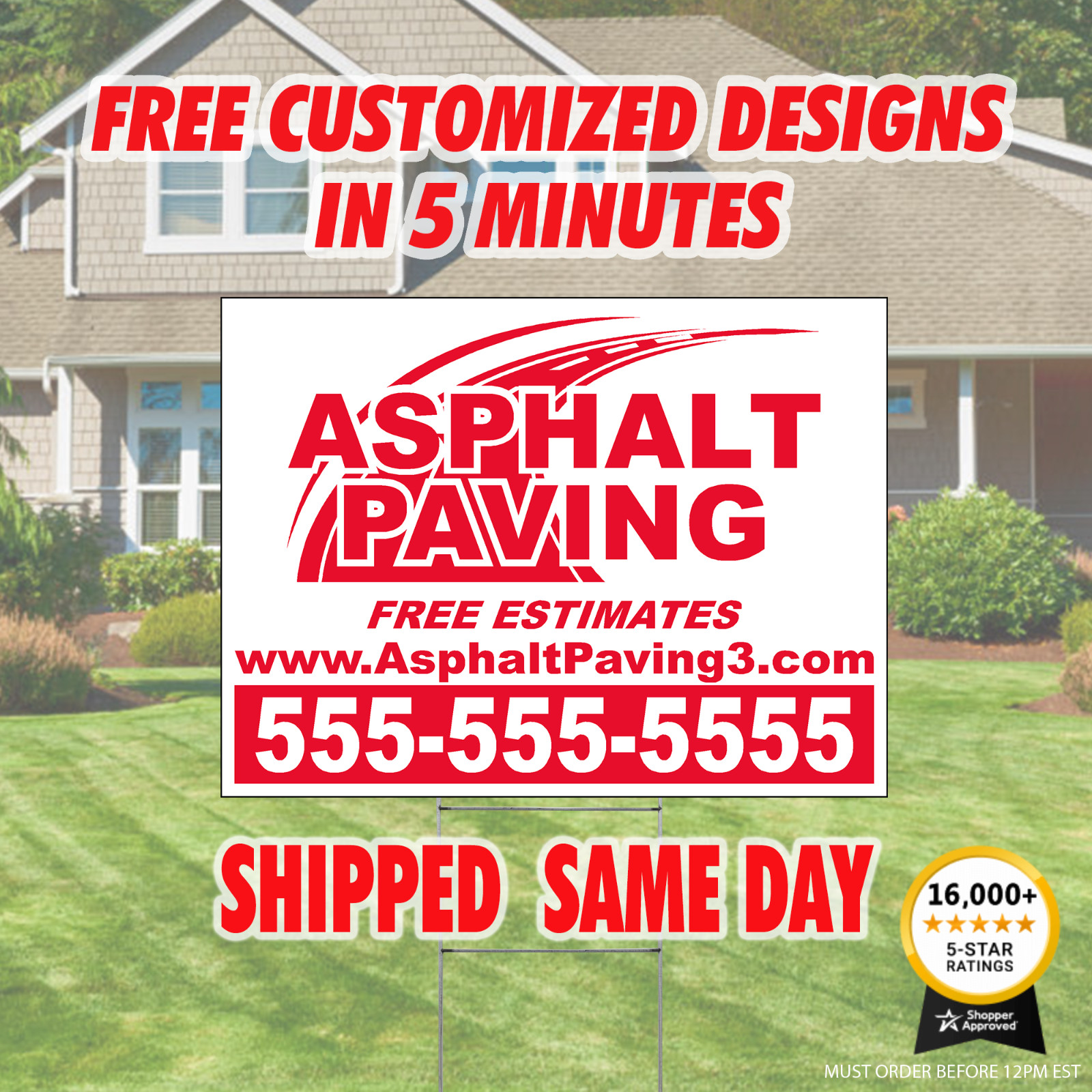 Asphalt Paving Full Color Custom Yard signs 24&Prime;x18&Prime; Stakes Included