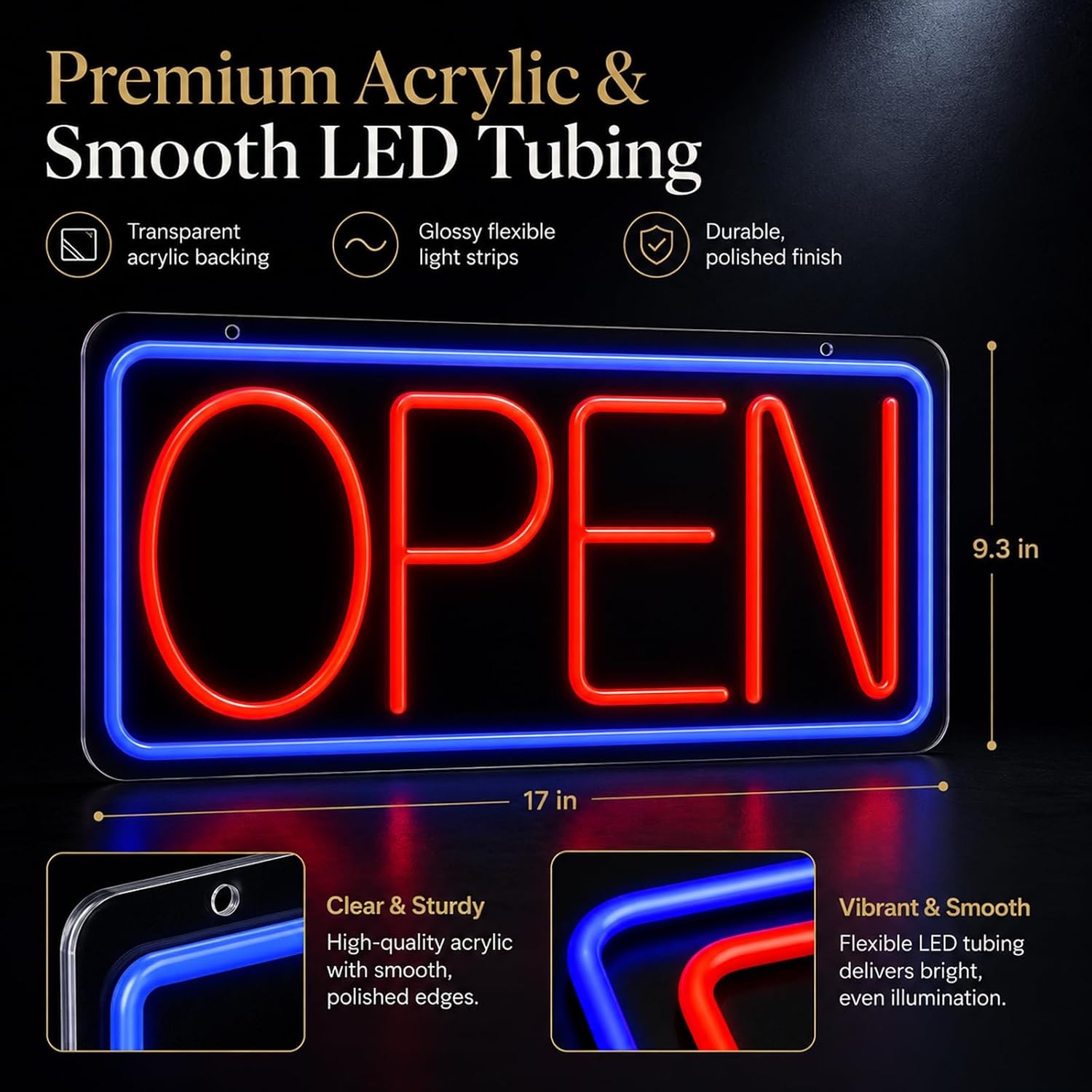 Open Sign Neon Light 17&Prime; X 9.3&Prime; LED Open Sign for Business Window Ultra Bright