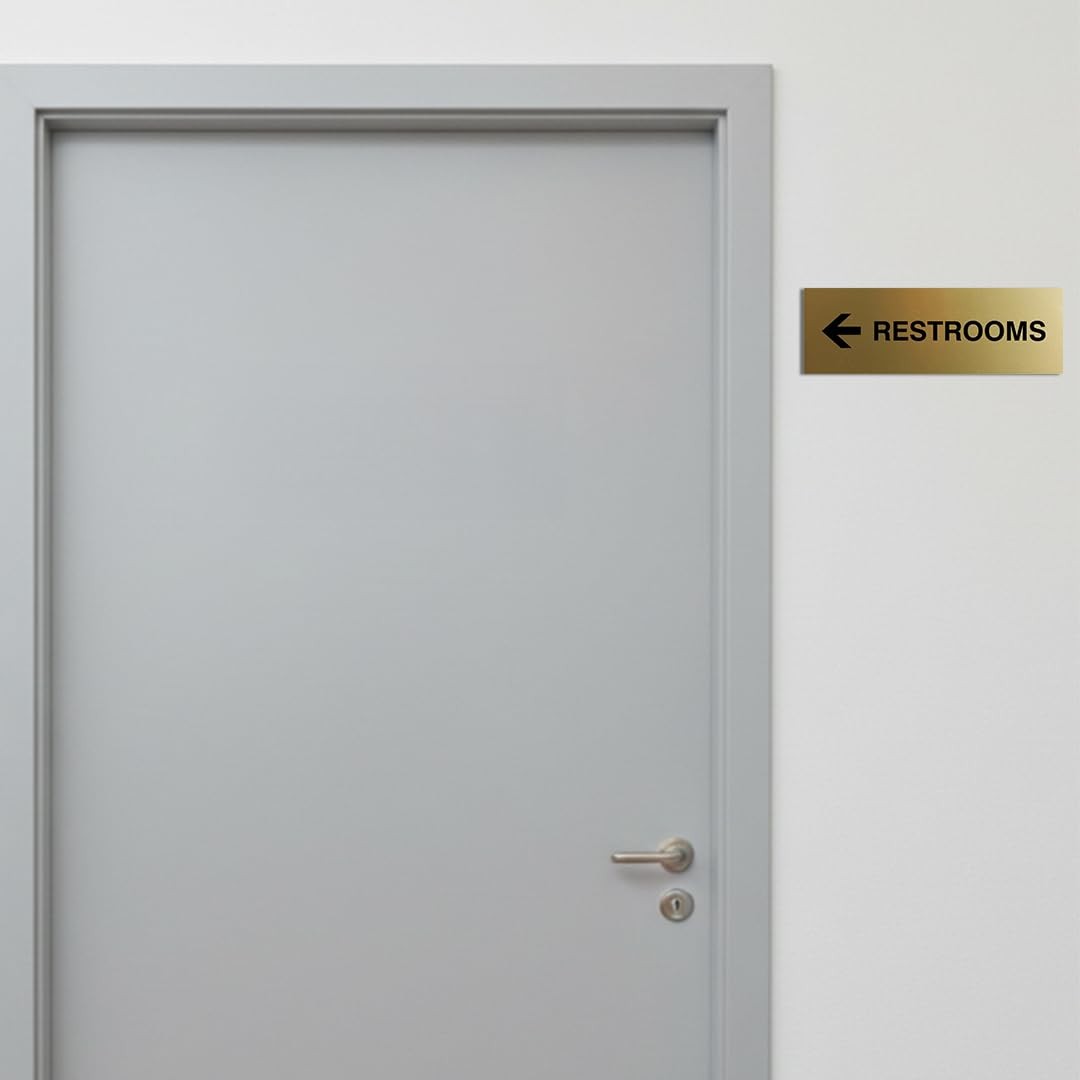 Basic Restrooms Left Arrow Directional Wall Door Sign Black Large 1 Pack