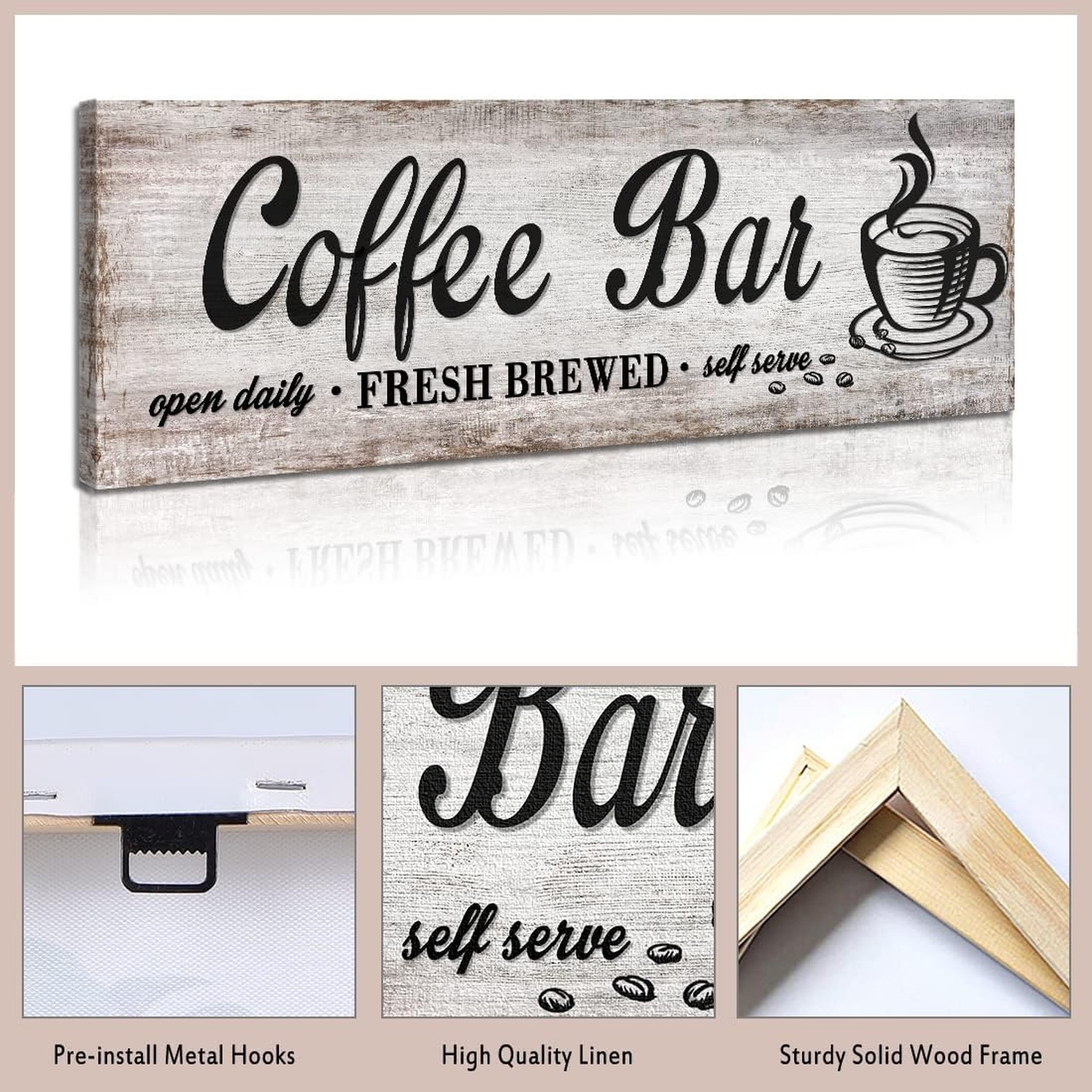 Rustic Wood Grain Coffee Station Decor – Retro Coffee Bar Signs for Kitchen -…