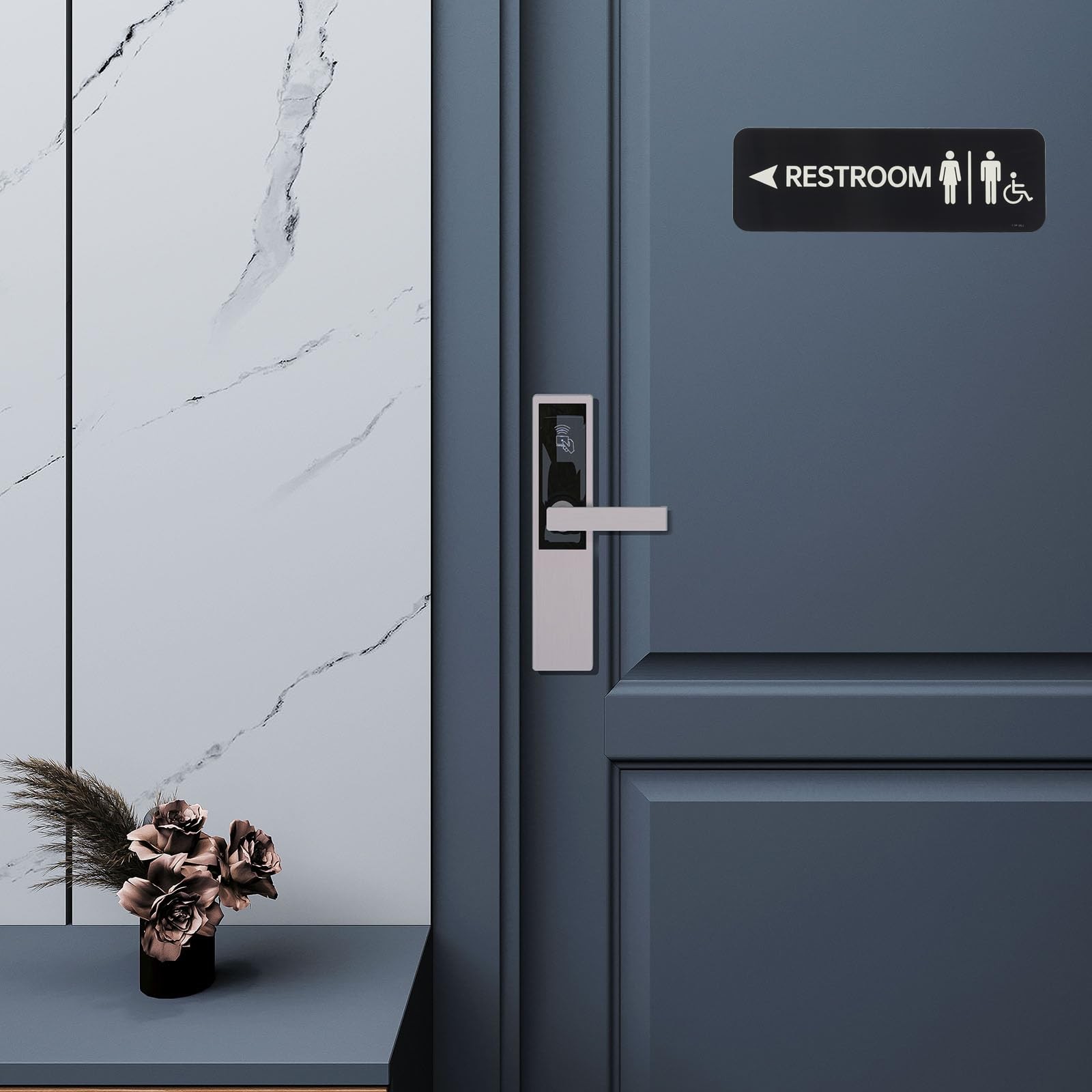 9×3 Inch Black Restroom Left Arrow Sign Acrylic Adhesive Door Wall Plate