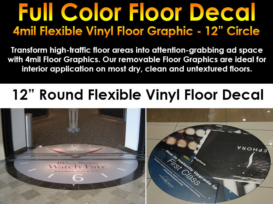 12&Prime; ROUND FLOOR SIGN Personalized Customized FULL COLOR Adhesive Durable Graphic
