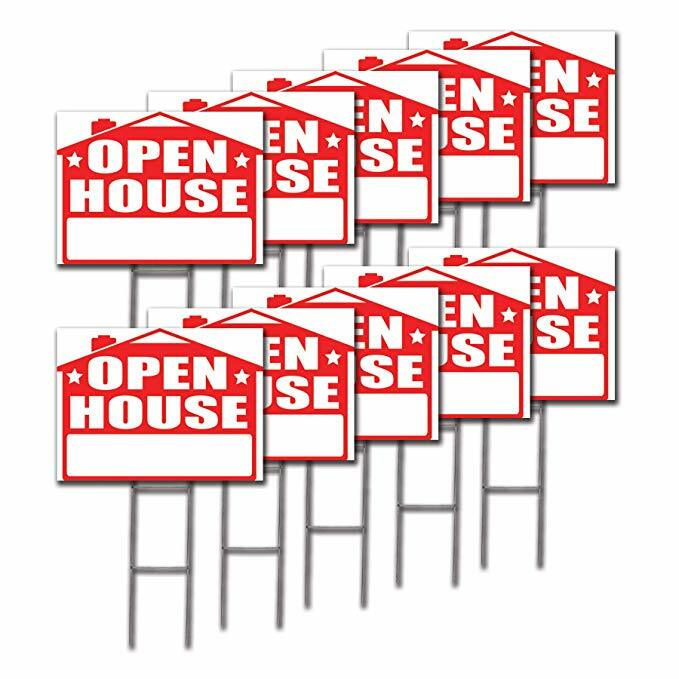 10 Pack &lsquo;OPEN HOUSE&rsquo; 18×24 Yard / Lawn Sign Kits