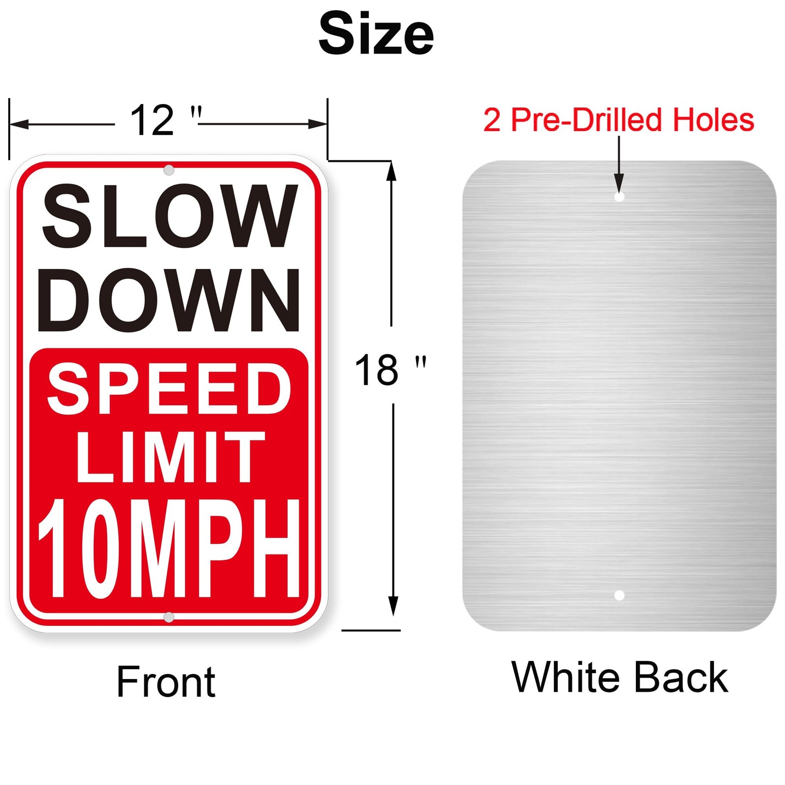 2 Pack Slow Down Speed Limit 10MPH Sign 18×12 Reflective Aluminum Fade Resistant