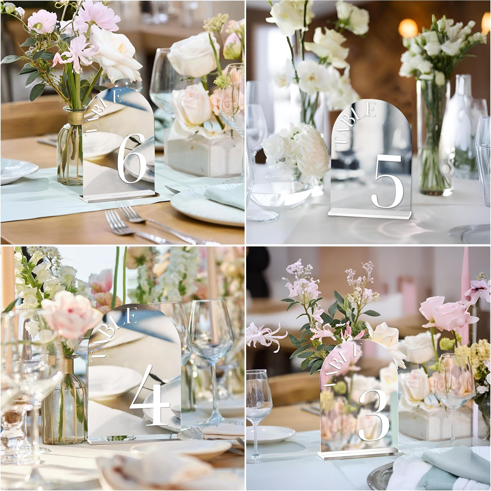 15 PCS 5×7 Inch Silver Mirror Arch Acrylic Wedding Table Numbers 115 Stand