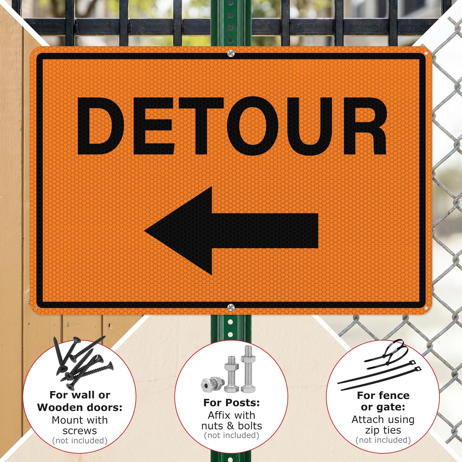 2 Pack Detour Sign Left Arrow 12×18 Inch Reflective Aluminum Road Safety
