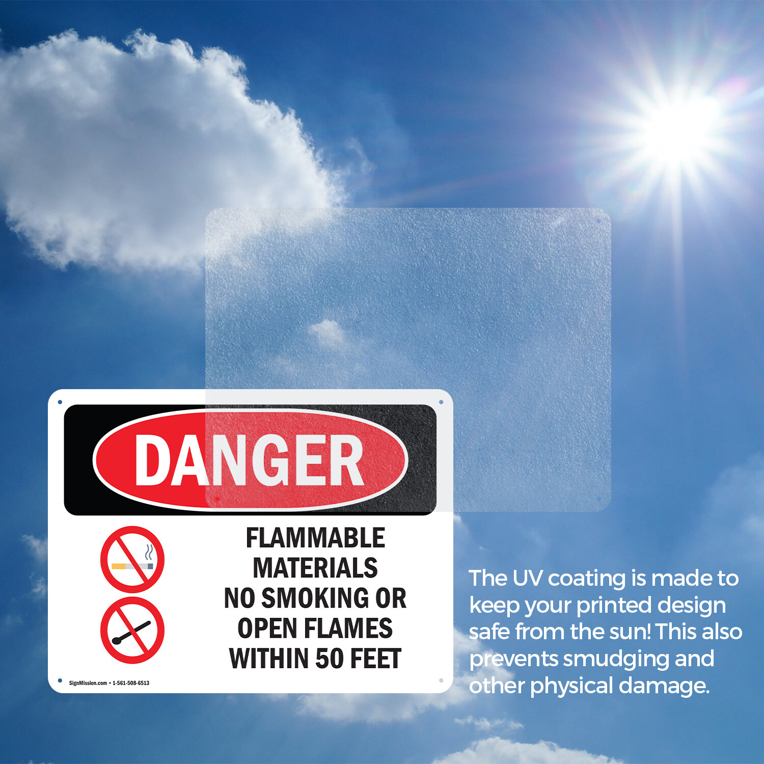 (2 Pack) Flammable Materials No Smoking 50 Feet OSHA Danger Sign Decal Metal