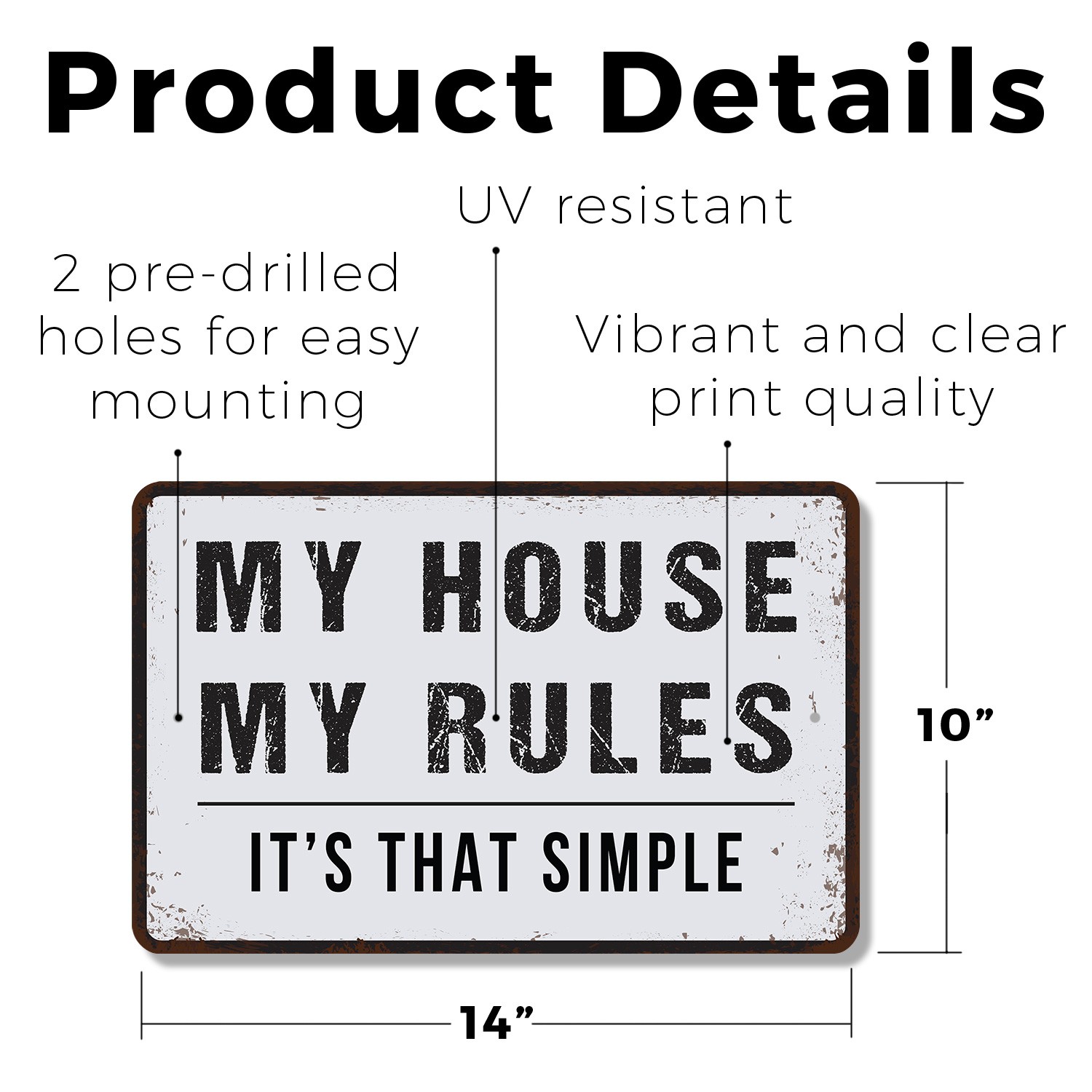 Vintage Style My House My Rules Sign Kind Words Clean Shoes for Entryways