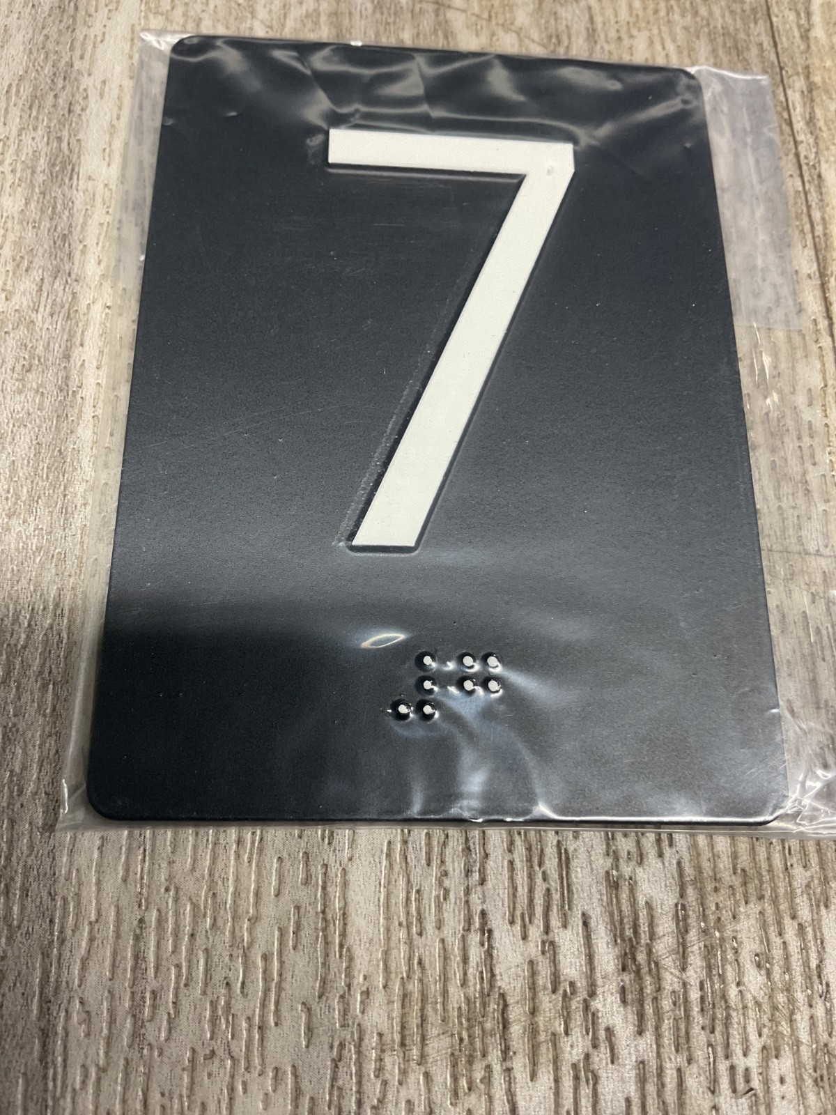 7th Floor Elevator Jamb Plate Sign, Braille #7, Raised Dots & Number #4015G68
