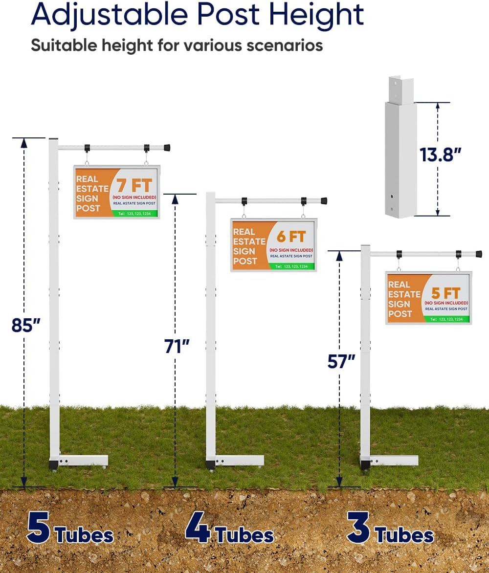 7FT Adjustable Real Estate Sign Post – Windproof Yard Holder for Open Houses