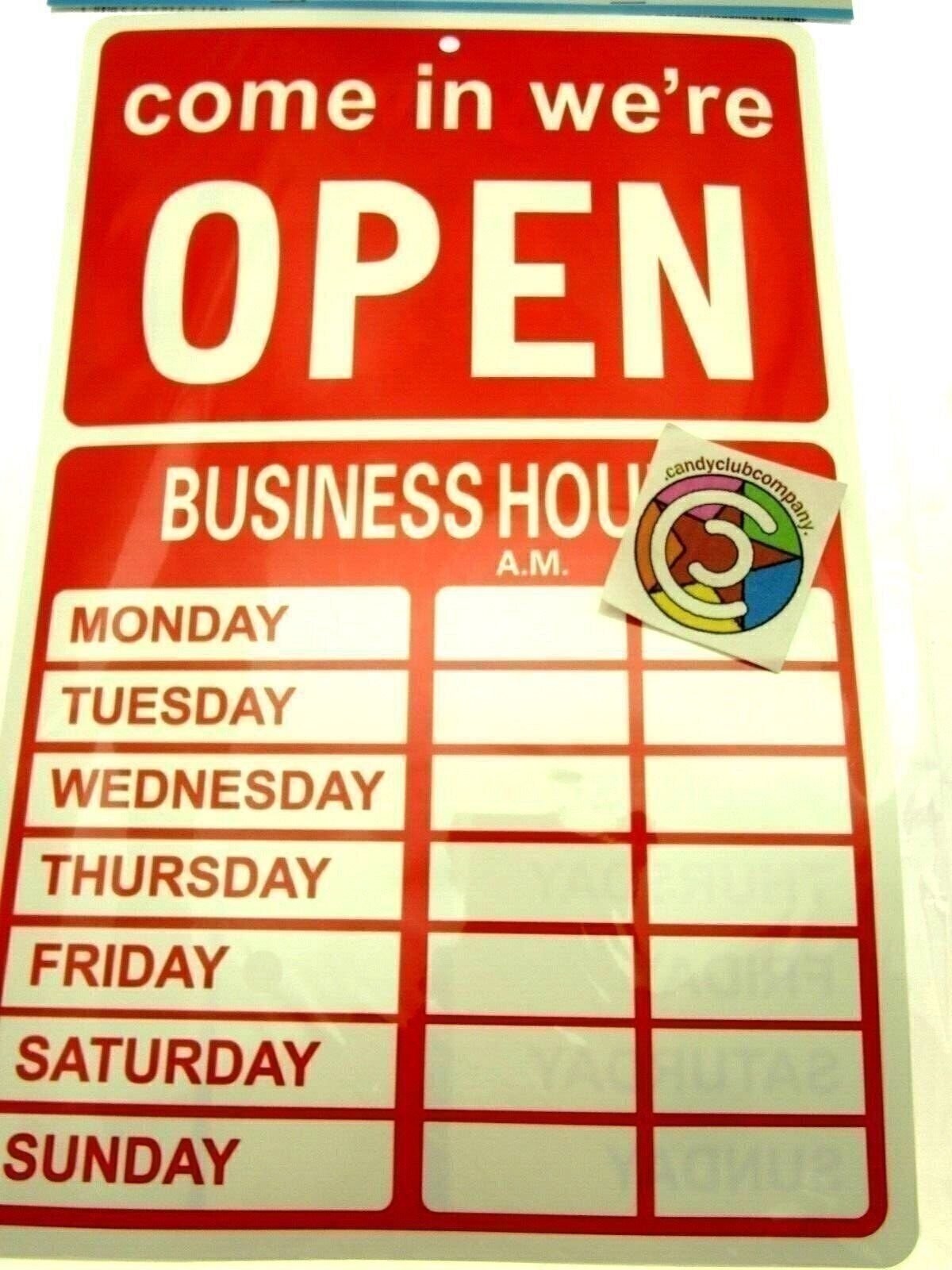 OPEN CLOSED Business Hours Sign with Stickers – 11.4&Prime; x 7.48&Prime; Red