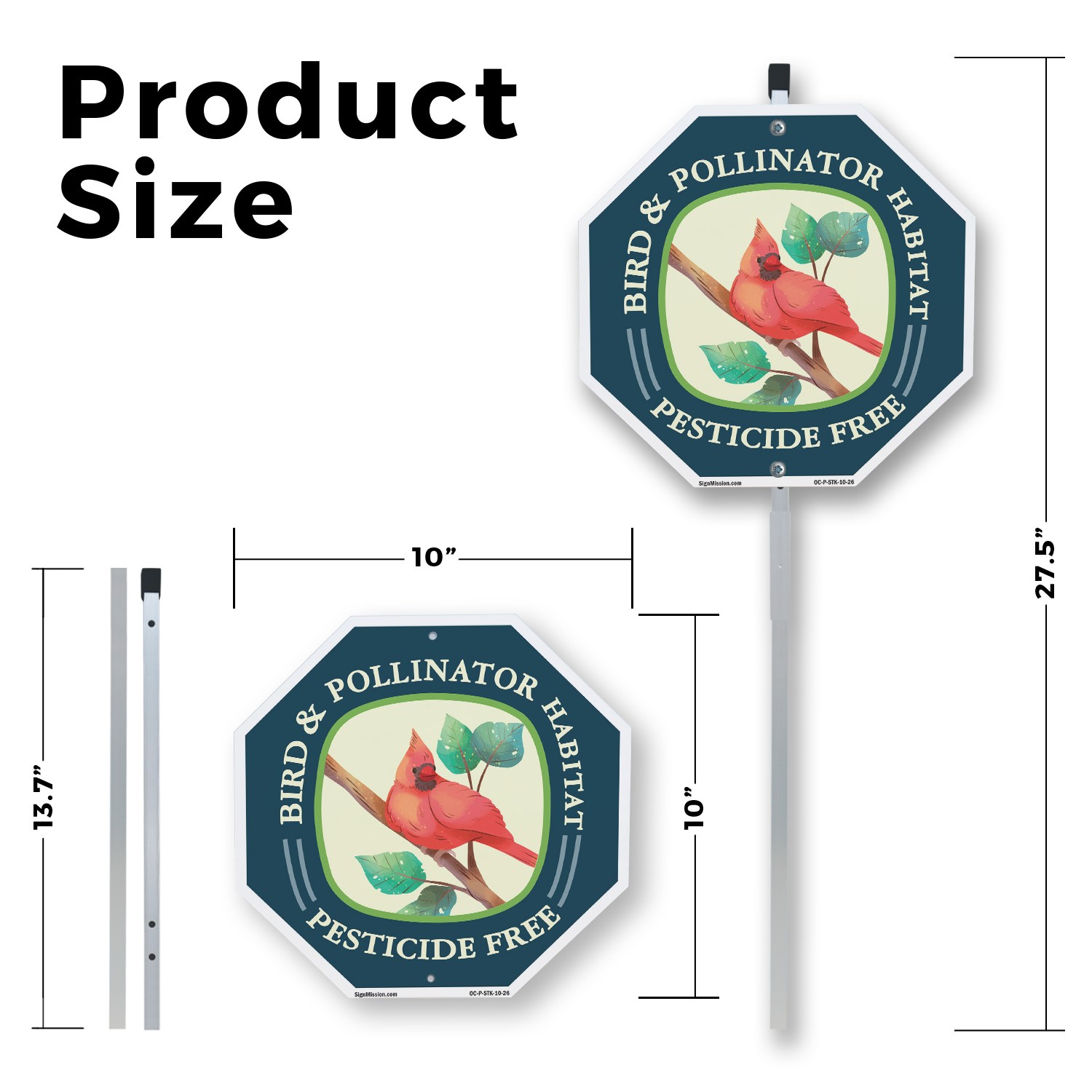 Bird & Pollinator Habitat Pestici Octagon Sign With Stake Weather Resistant