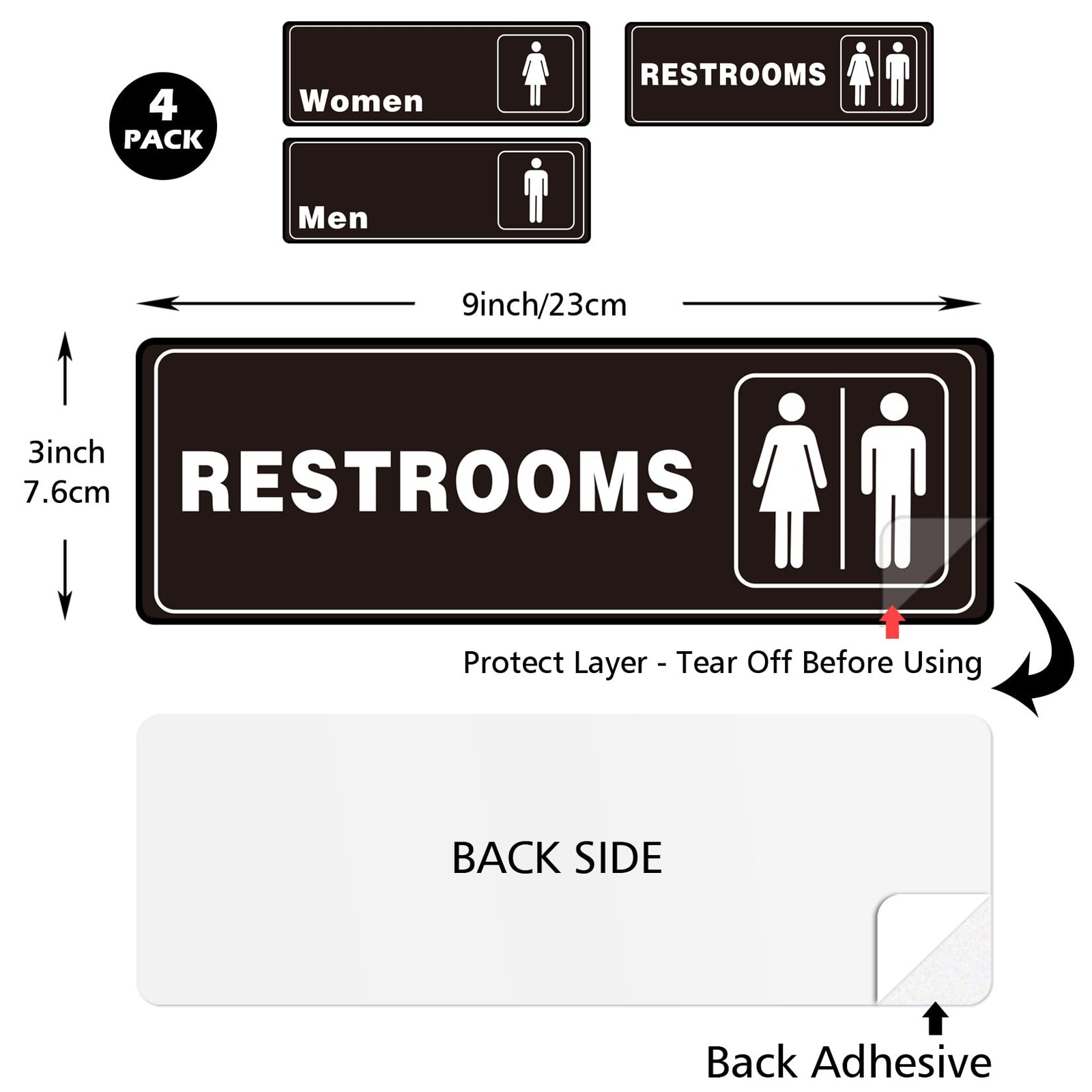 Restrooms 9×3 Inch Acrylic Sign for Men and Women Bathroom Signage Waterproof…