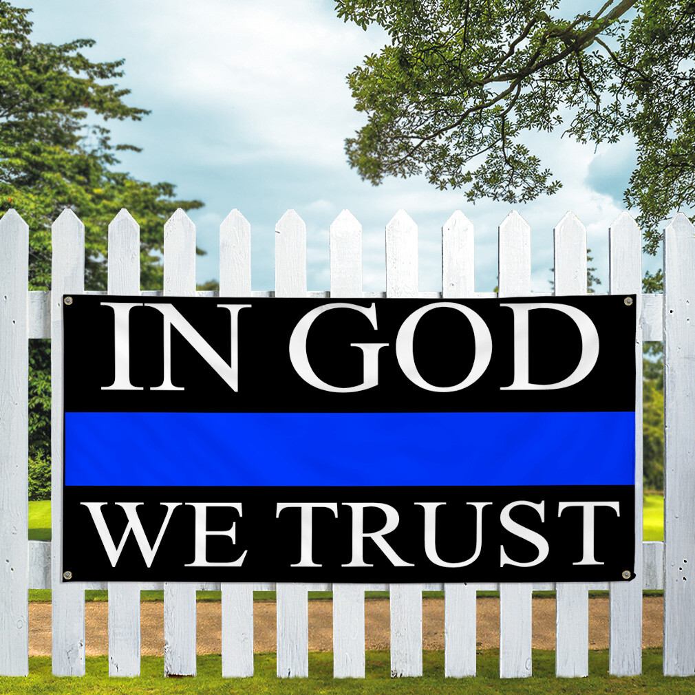 Vinyl Banner Multiple Sizes In God We Trust Police Cop Religions Outdoor