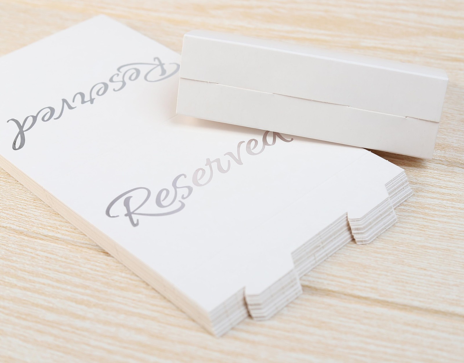 20 Pack Modern White Reserved Table Sign with Silver Letters – Reserved Signs…
