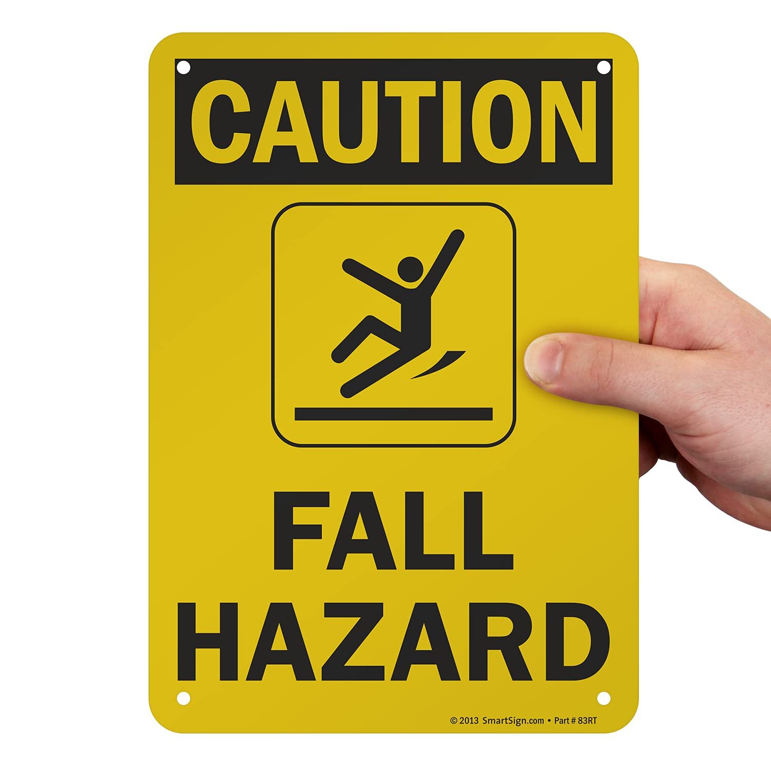 10×7 inch Caution Fall Hazard OSHA Sign with Symbol 55 mil HDPE Plastic