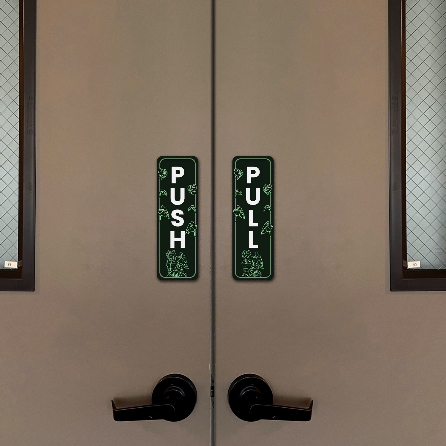 Signs ByLITA Vertical Push and Pull Door Signs (Green Foliage Plant Design)
