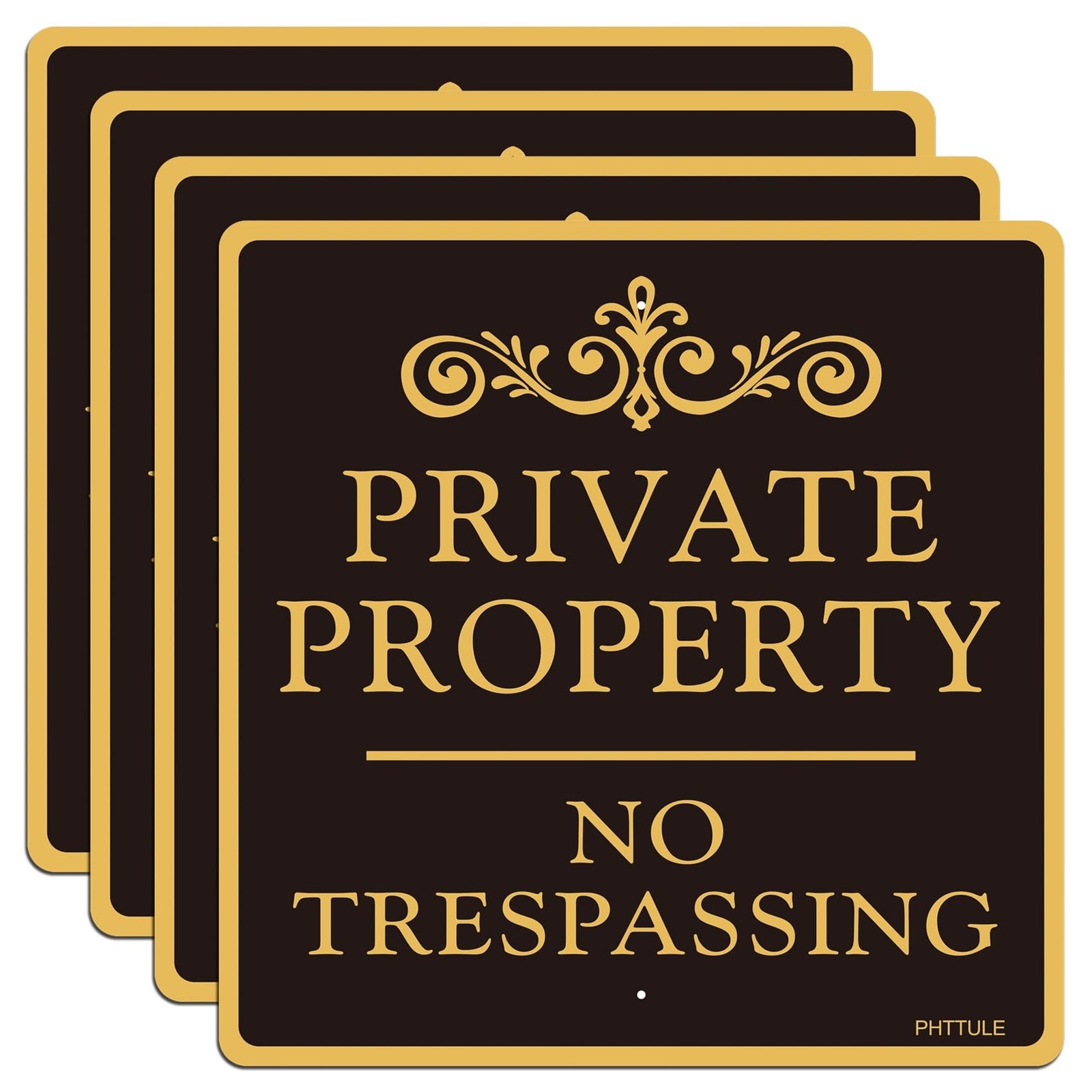 Large (4 Pack) No Trespassing Signs Private Property, Metal 12×12 Inch Rust F…