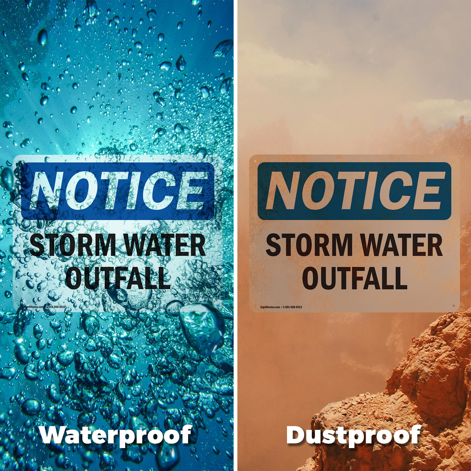 (2 Pack) Storm Water Outfall OSHA Notice Sign Decal Metal Plastic