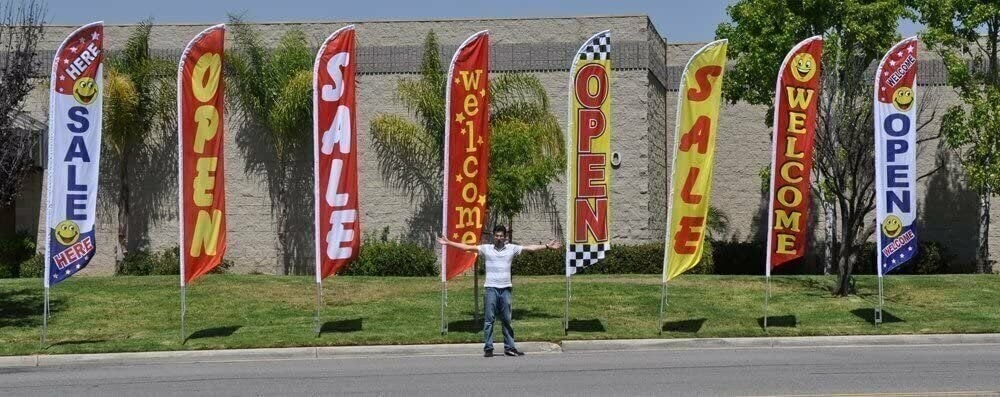 Auto Dealership Advertising Feather Banner Swooper Flag Sign with Flag Pole…