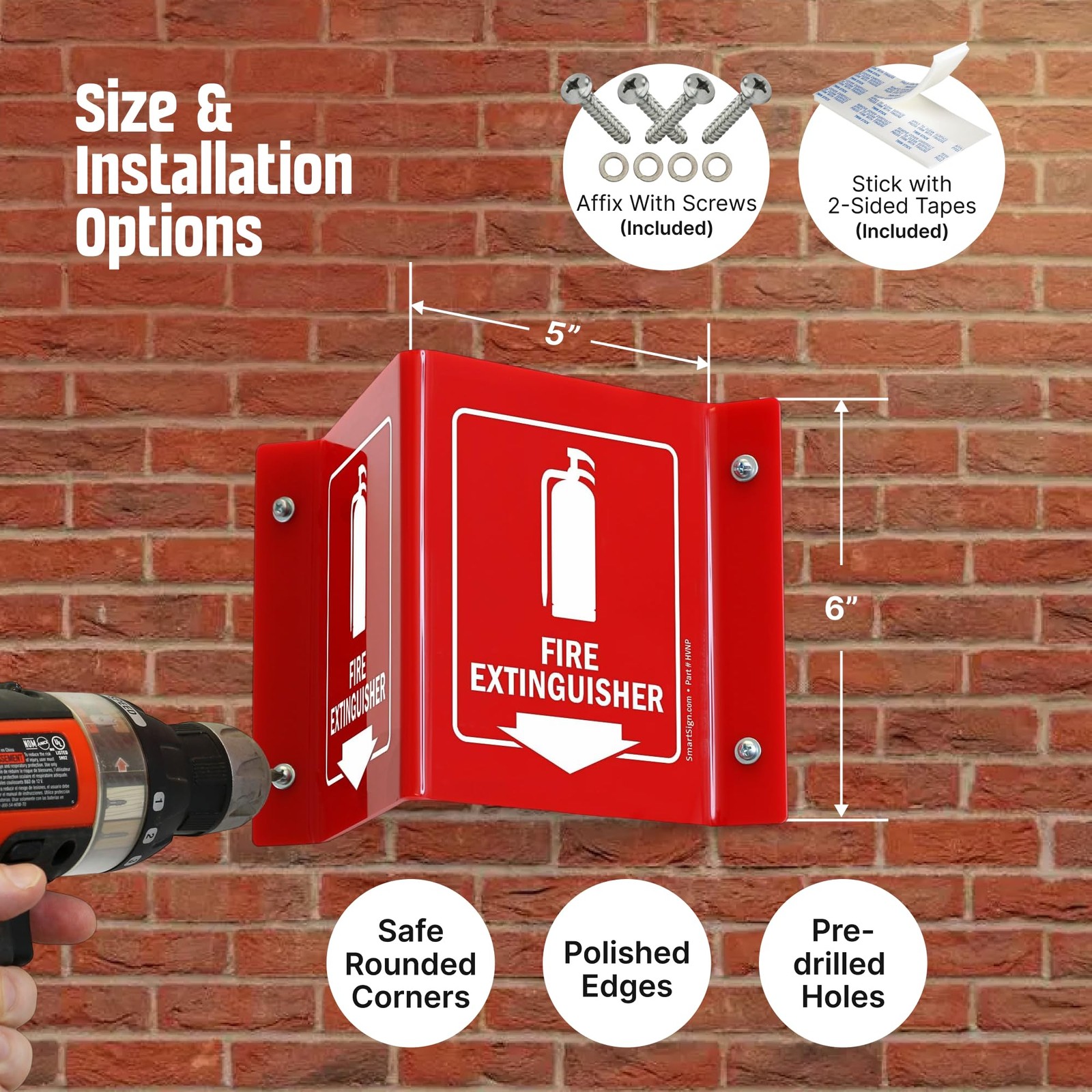 (4-Pack) Fire Extinguisher Projecting Sign with Down Arrow – 5&Prime; x 6&Prime;, -Sided …