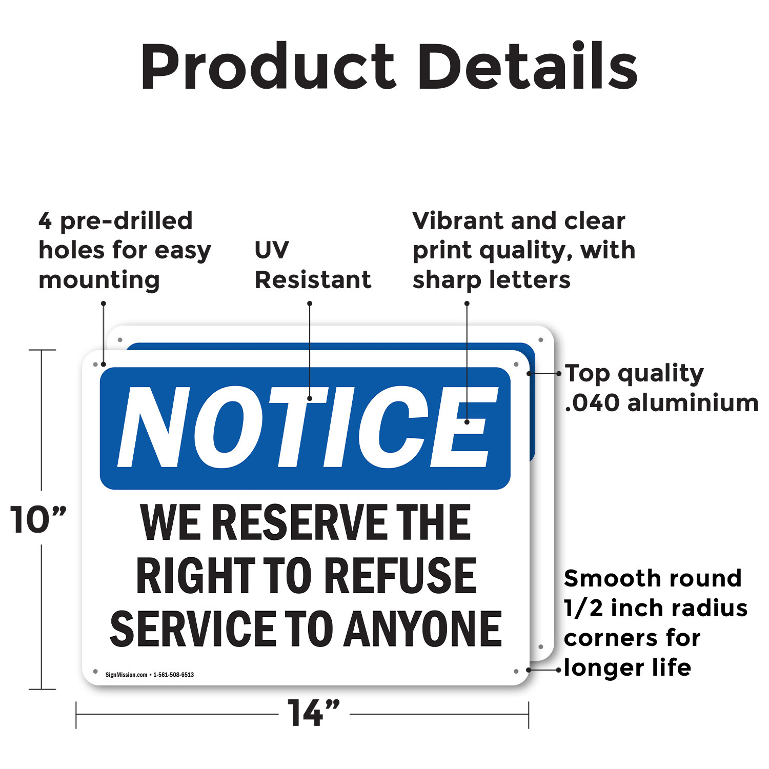(2 Pack) We Reserve The Right To Refuse Service To Anyone OSHA Notice Sign Decal