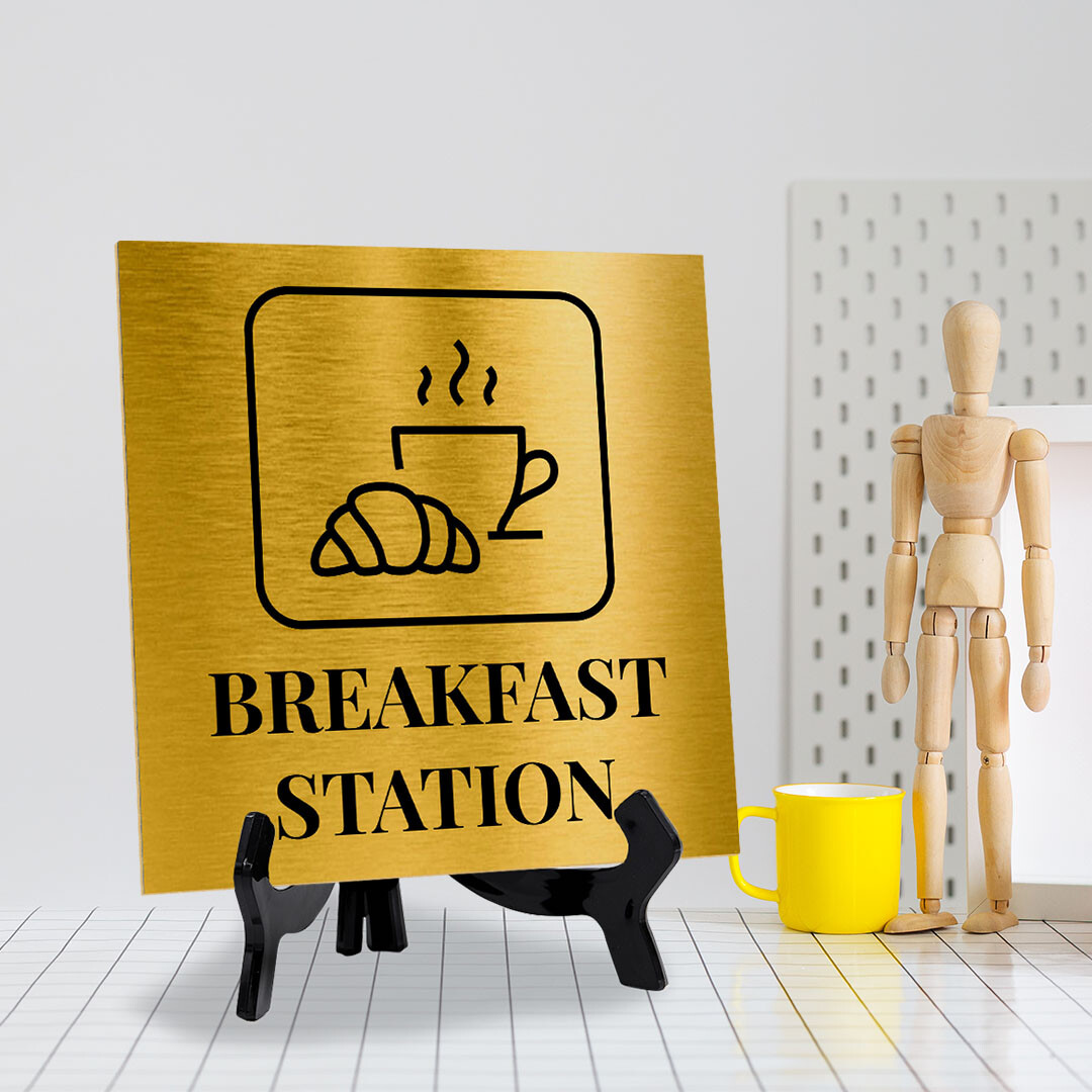 Breakfast Station 5&Prime;x 5&Prime; Square Table Sign With Acrylic Easel
