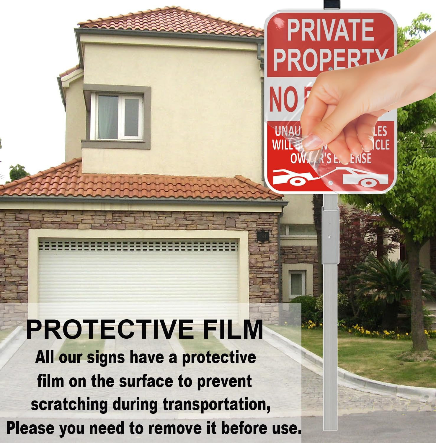 (2 Pack) Large Private Property No Parking Sign with Stake 36&Prime; Tall | 14&Prime; x 10&Prime;