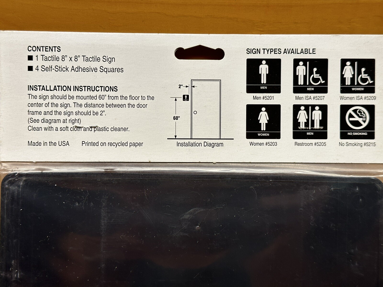 VTG NEW Men&rsquo;s Restroom Sign by Impact #5201, 8×8 ADA Black with Tactile/Braille