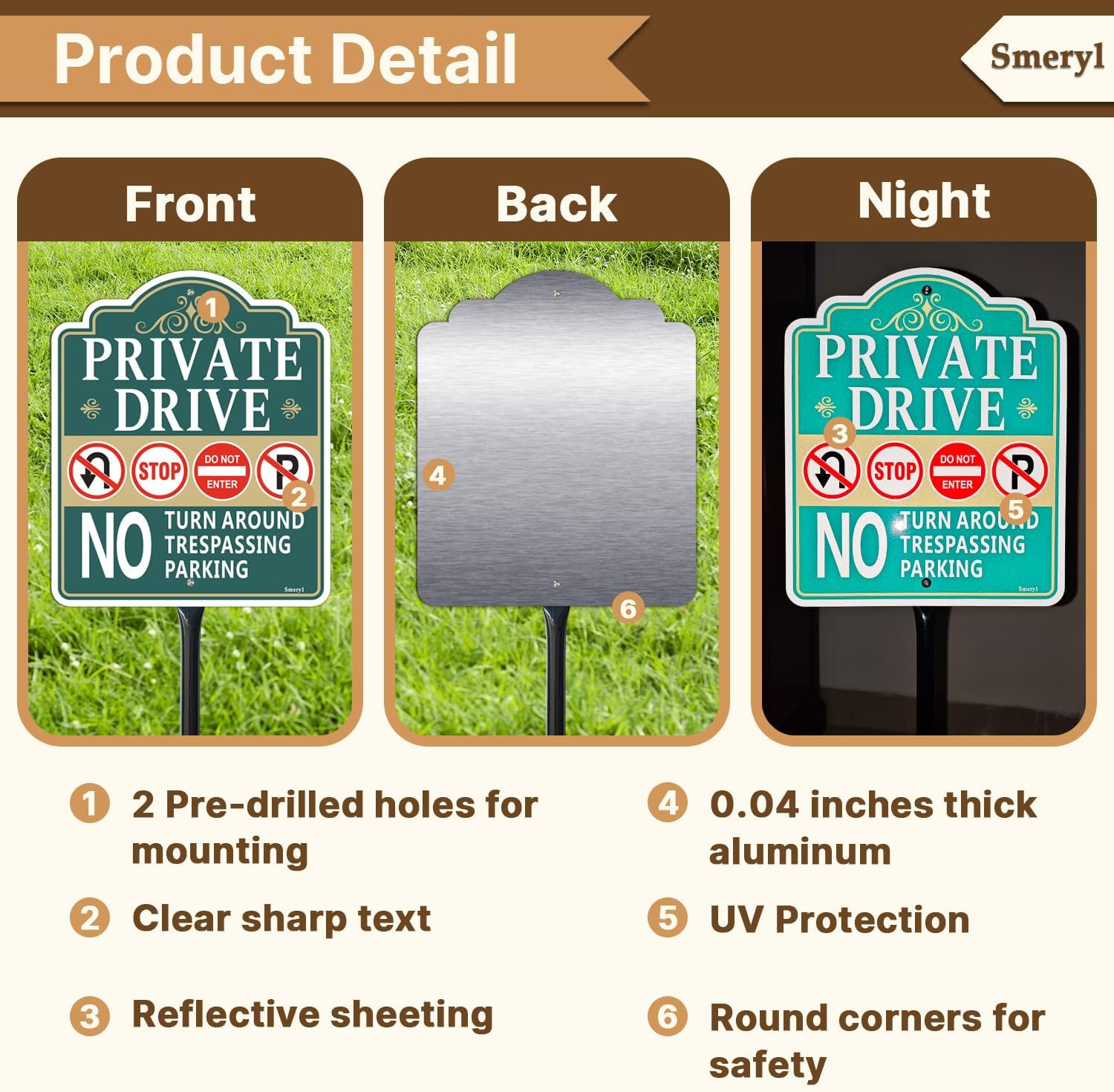 Private Drive No Turn around Sign with 34.6&Prime; Stake for Yard, 12&Prime; X 10&Prime; Private D