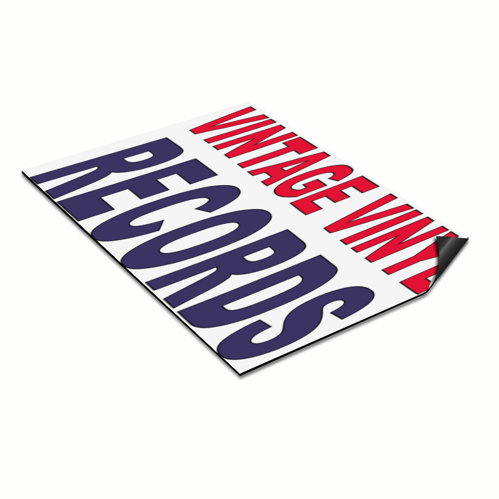 Car Magnet Set of 2 Vintage Vinyl Records Red Blue Industrial Sign