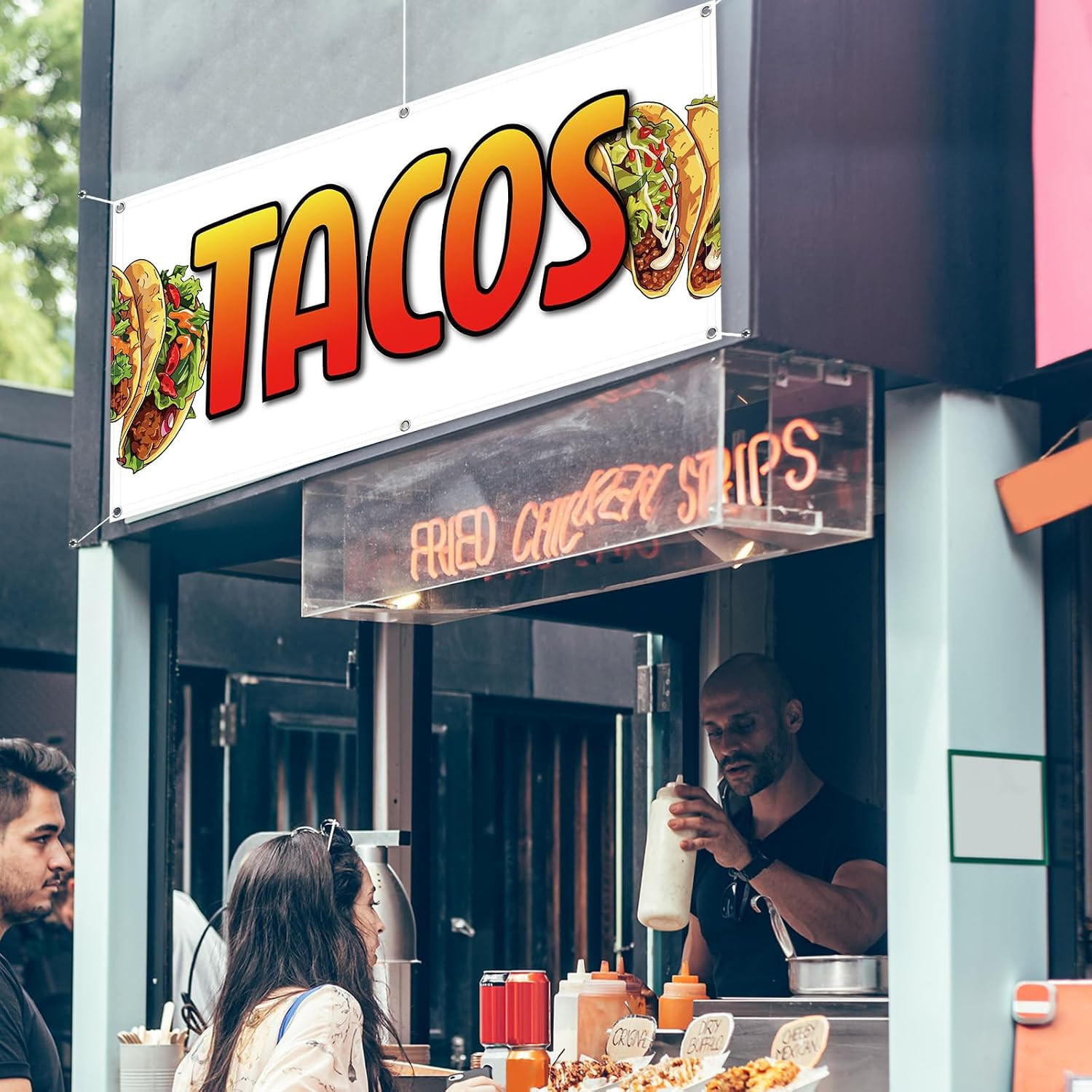 2X4 Feet Tacos Banner Store Sign Fabric Polyester with Grommets for Easy Hang In