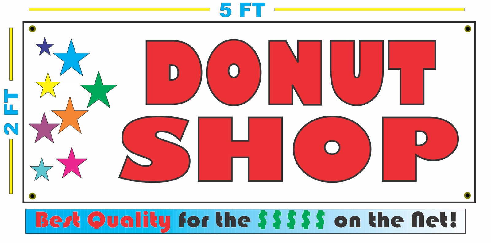 DONUT SHOP w Multi Colored Stars Banner Sign NEW Larger Size