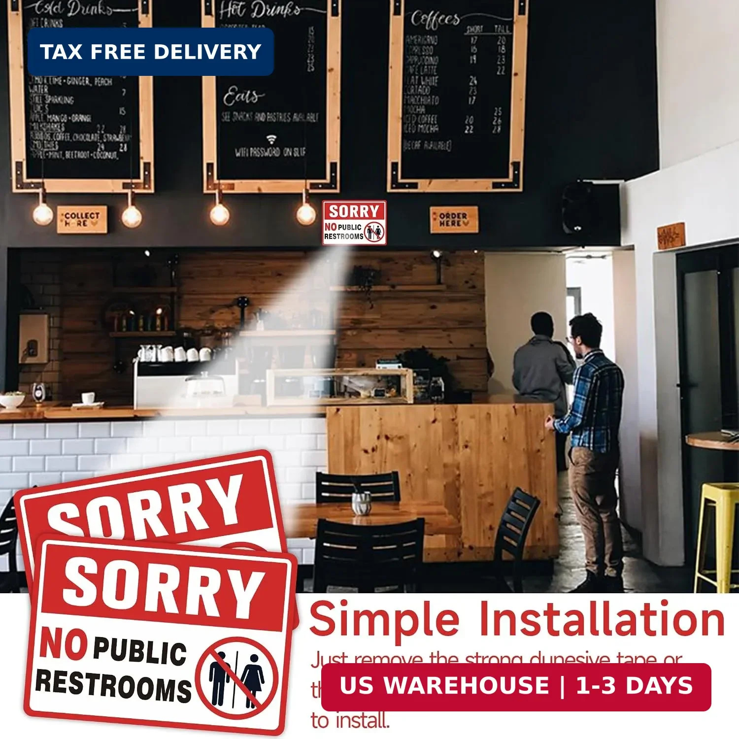 2PCS No Public Restroom Signs for Business, Self Adhesive Weatherproof Vinyl Sor