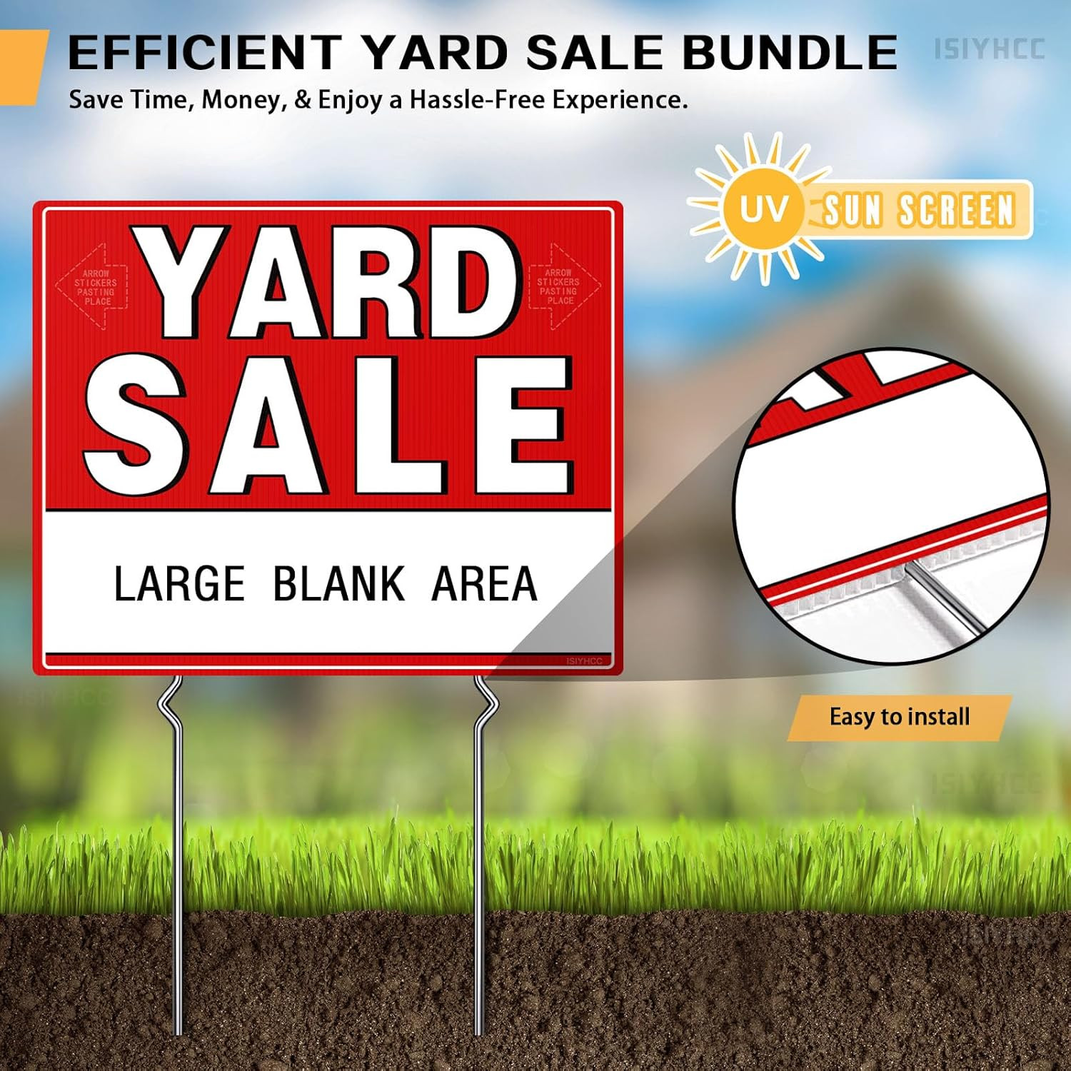 5-Pack Yard Sale Signs with Metal Stakes & 440 Price Stickers – Large 17X13&Prime; Dou