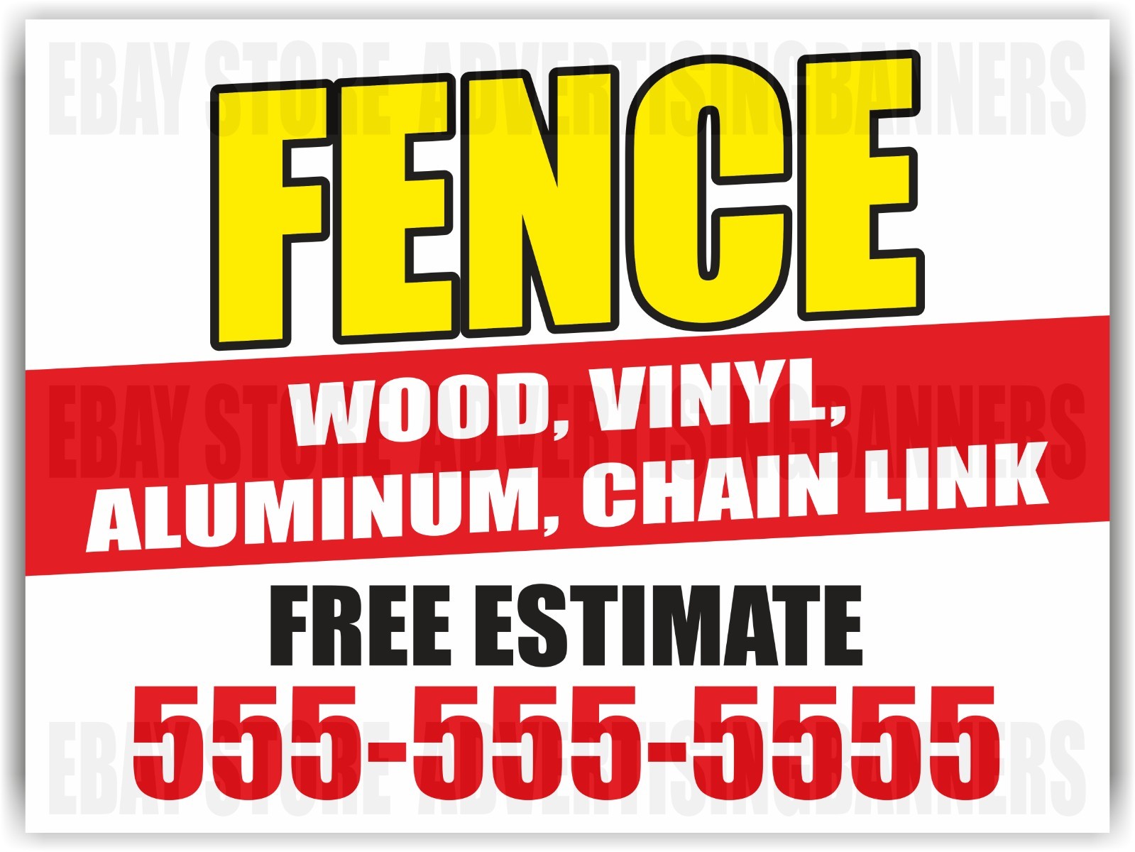 FENCE WOOD VINYL ALUMINUM CHAIN LINK Yard Sign with H-Stakes Custom Phone