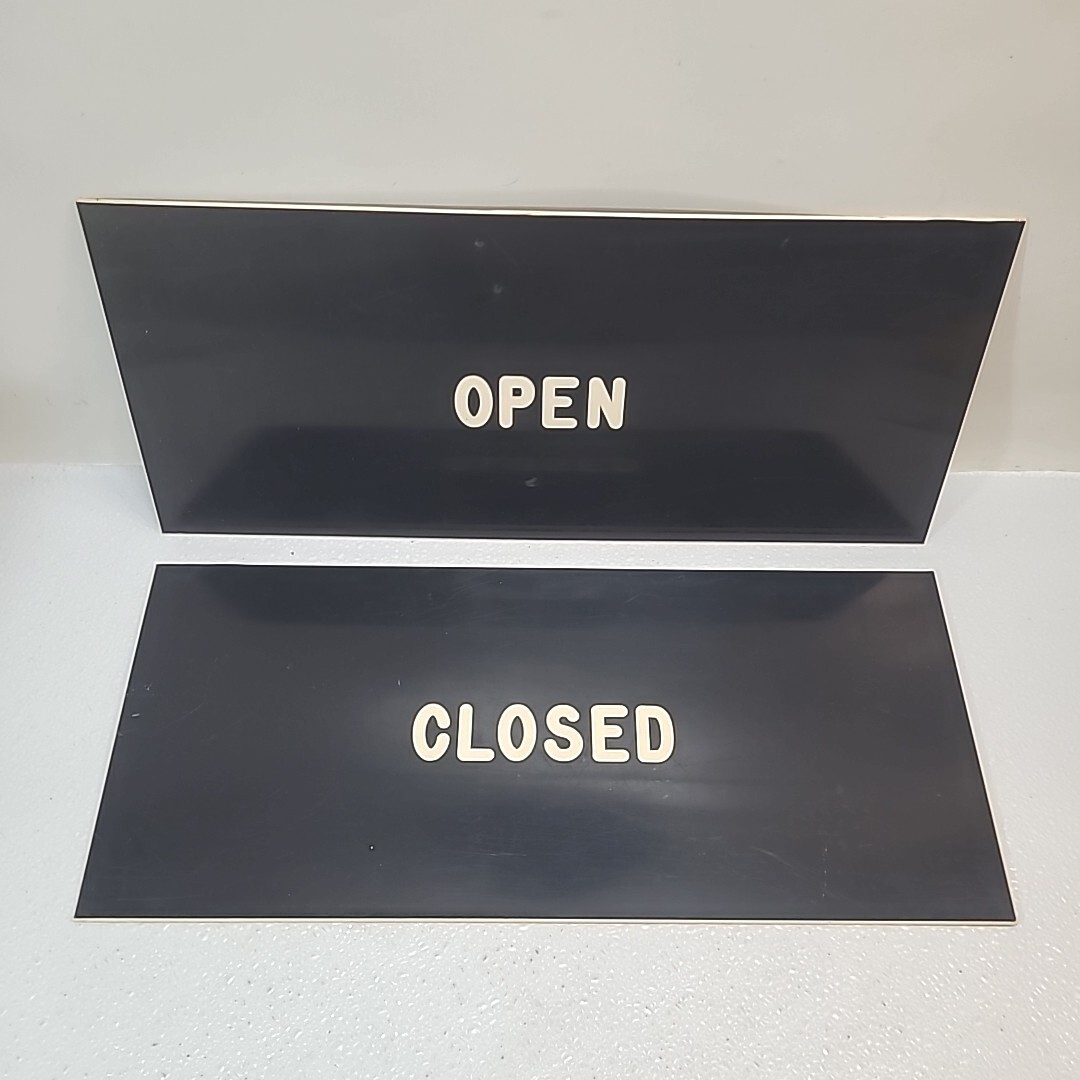 Set of Vintage OPEN / CLOSED White Letters On Black Double Sided 18&Prime; x 8&Prime;