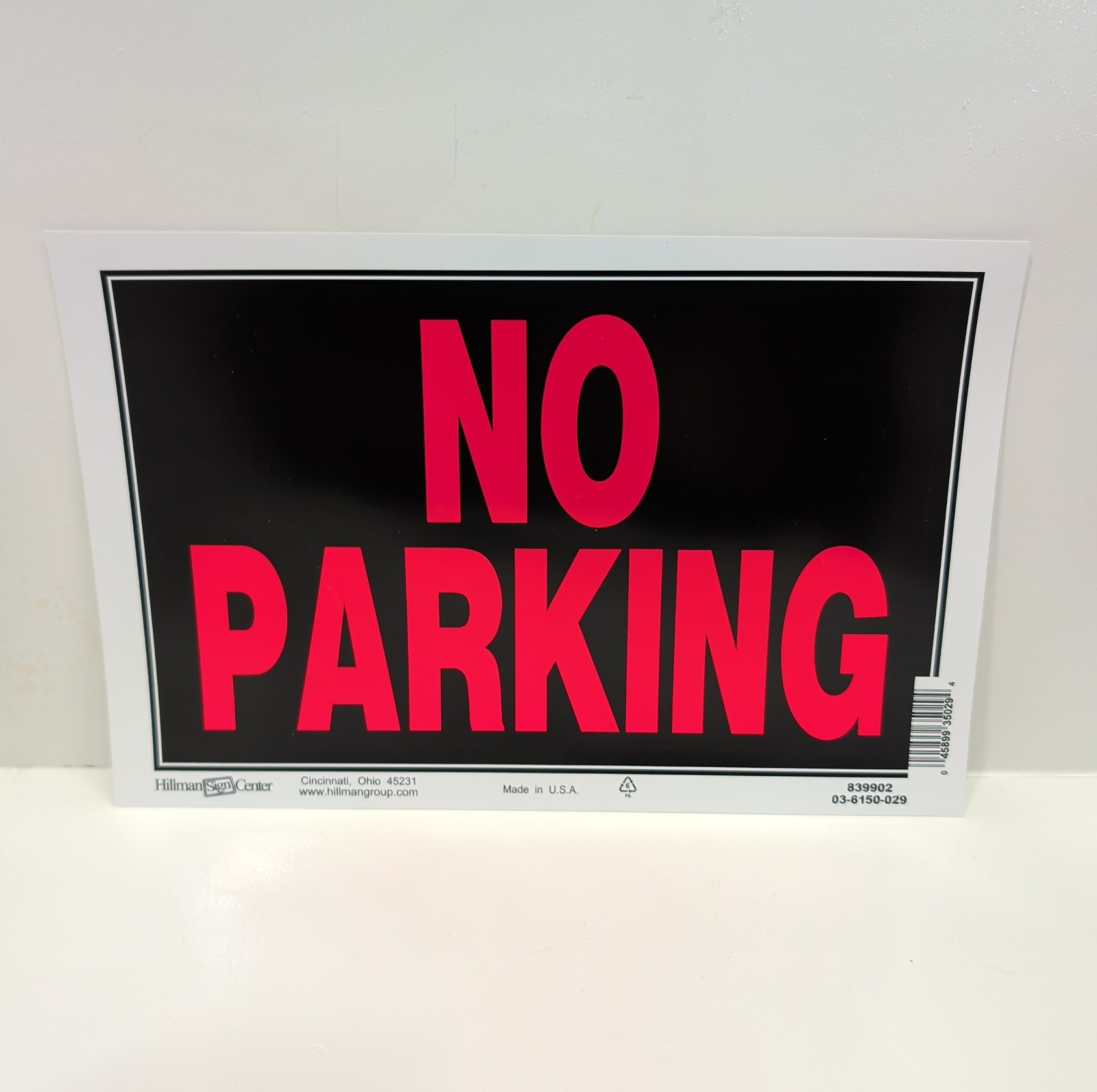 Hillman No Parking Sign Plastic 8×12 Inch Red Black White NOS 839902