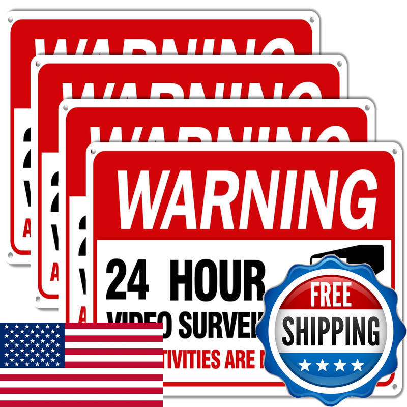 Multiwins Video Surveillance Sign 4-Pack 12X 8 Security Camera Signs Reflective